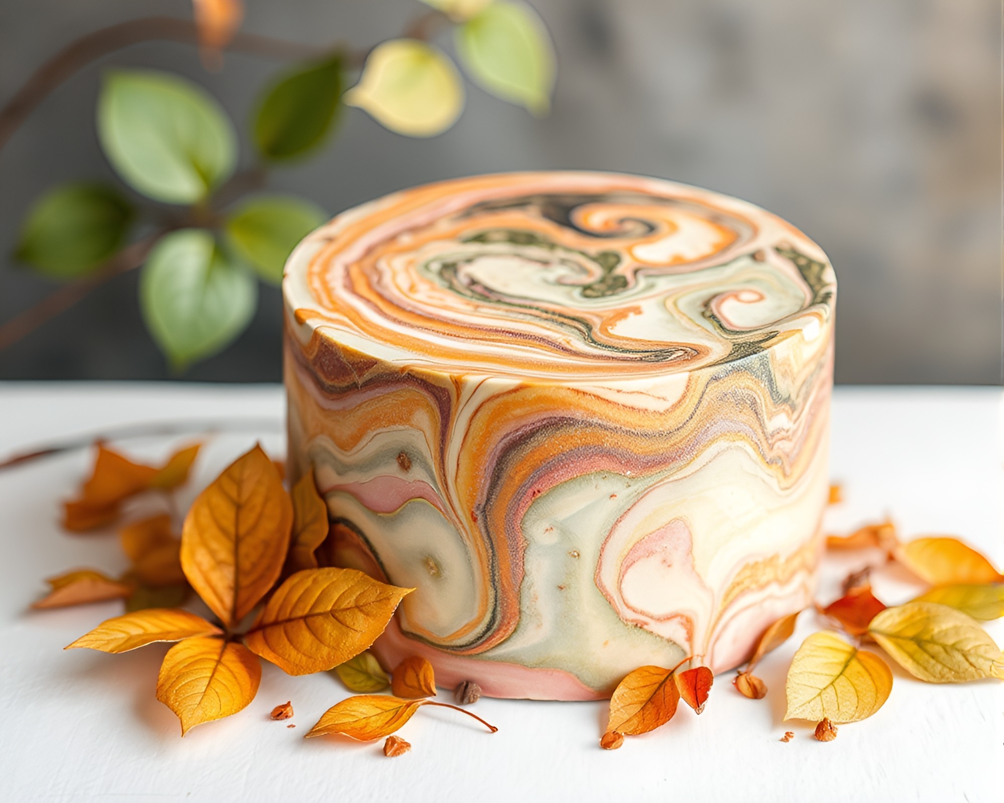 Savannah Gold Marbled Cake Watercolor Painting – free AI stock image