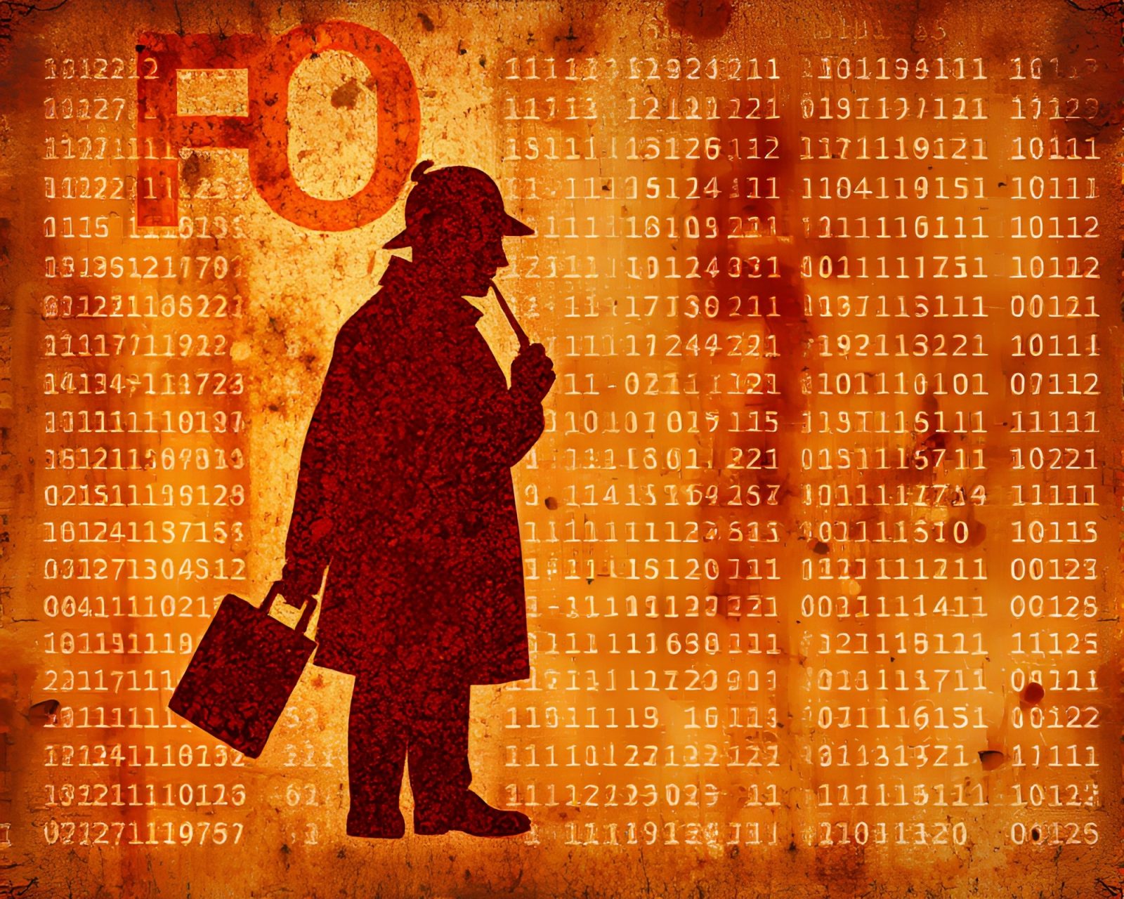 Sleuth's silhouette in rust patina against warm infrared hue