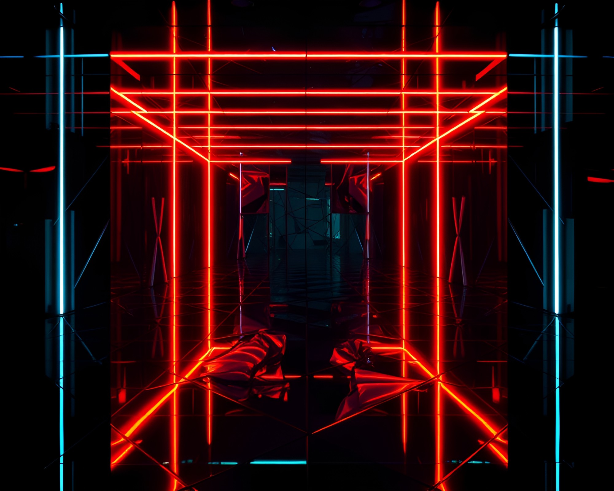 Neon Reflections in Escher Tessellation: Light Leak Chiaroscuro – free AI stock image