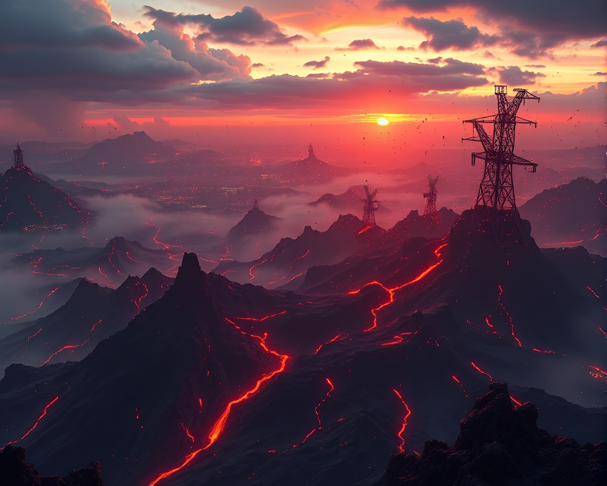 Fantasy Nanobot Swarm Over Volcanic Ash Field – free AI stock image