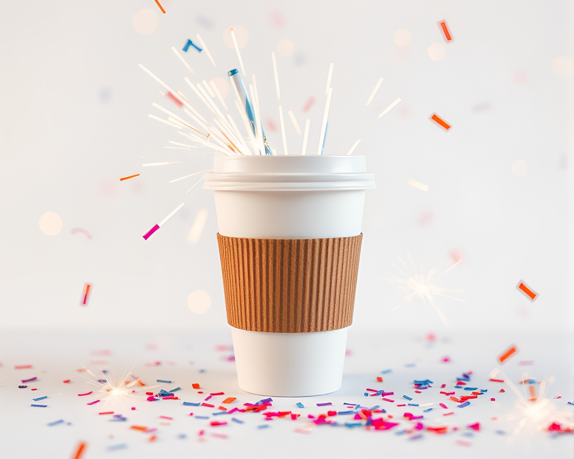 Coffee Cup Sparkler Trails in Paper Cutout Style – free AI stock image