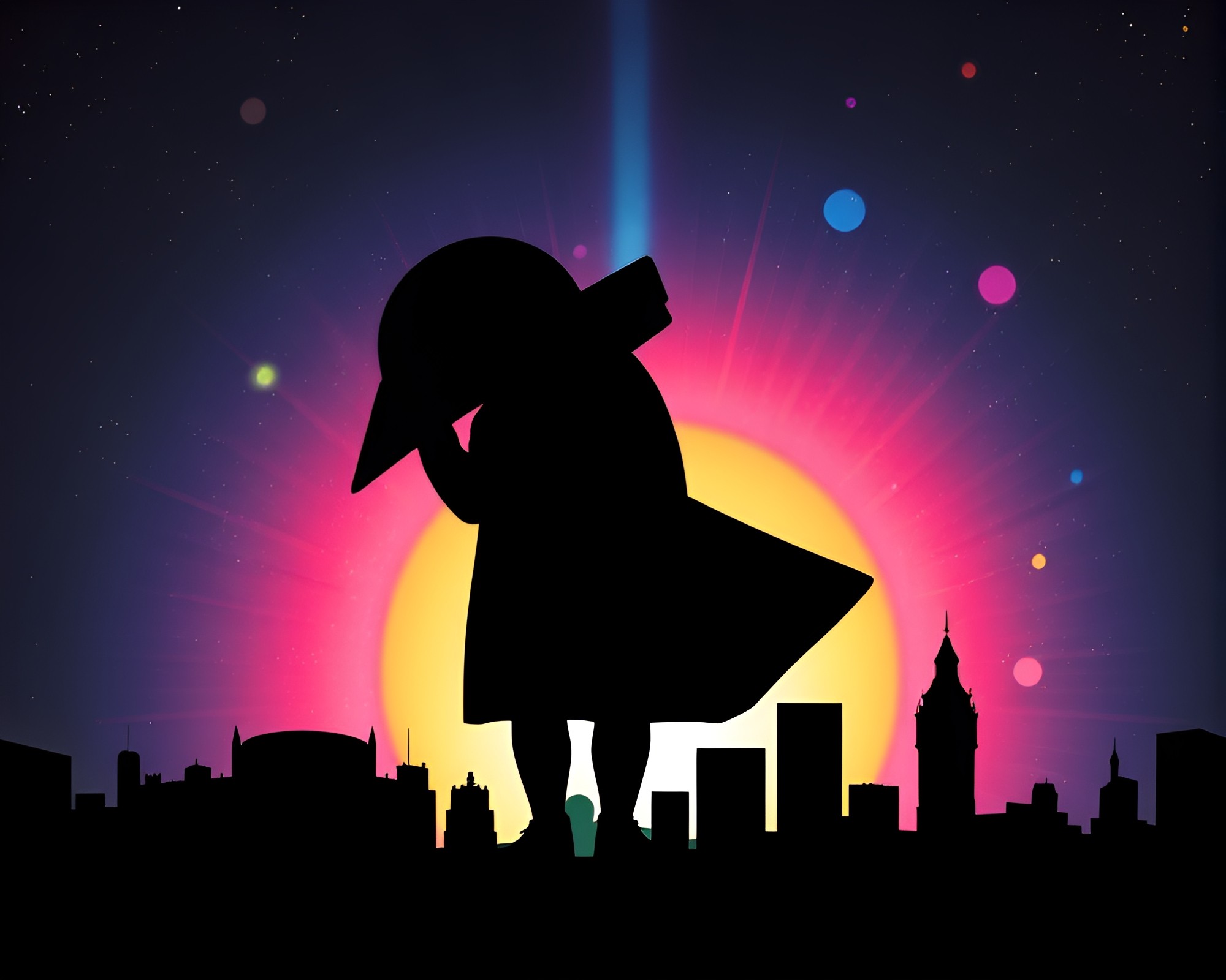Cosmic Rainbow Sherlock Holmes Pop Art Silhouette – free AI stock image