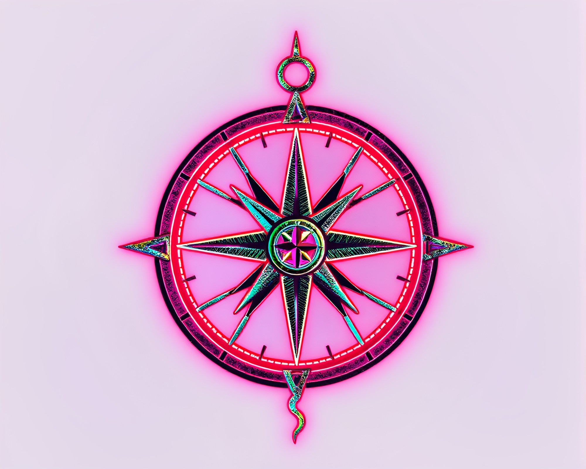 Foil Stamped Compass with Neon Glow – free AI stock image