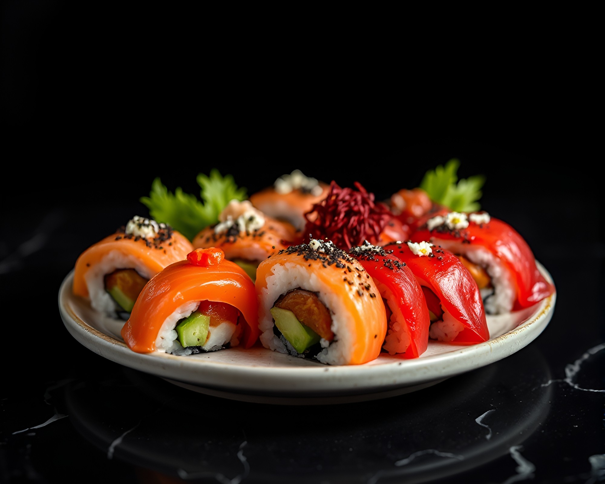 Sushi Platter in Noir Lens Distortion – free AI stock image