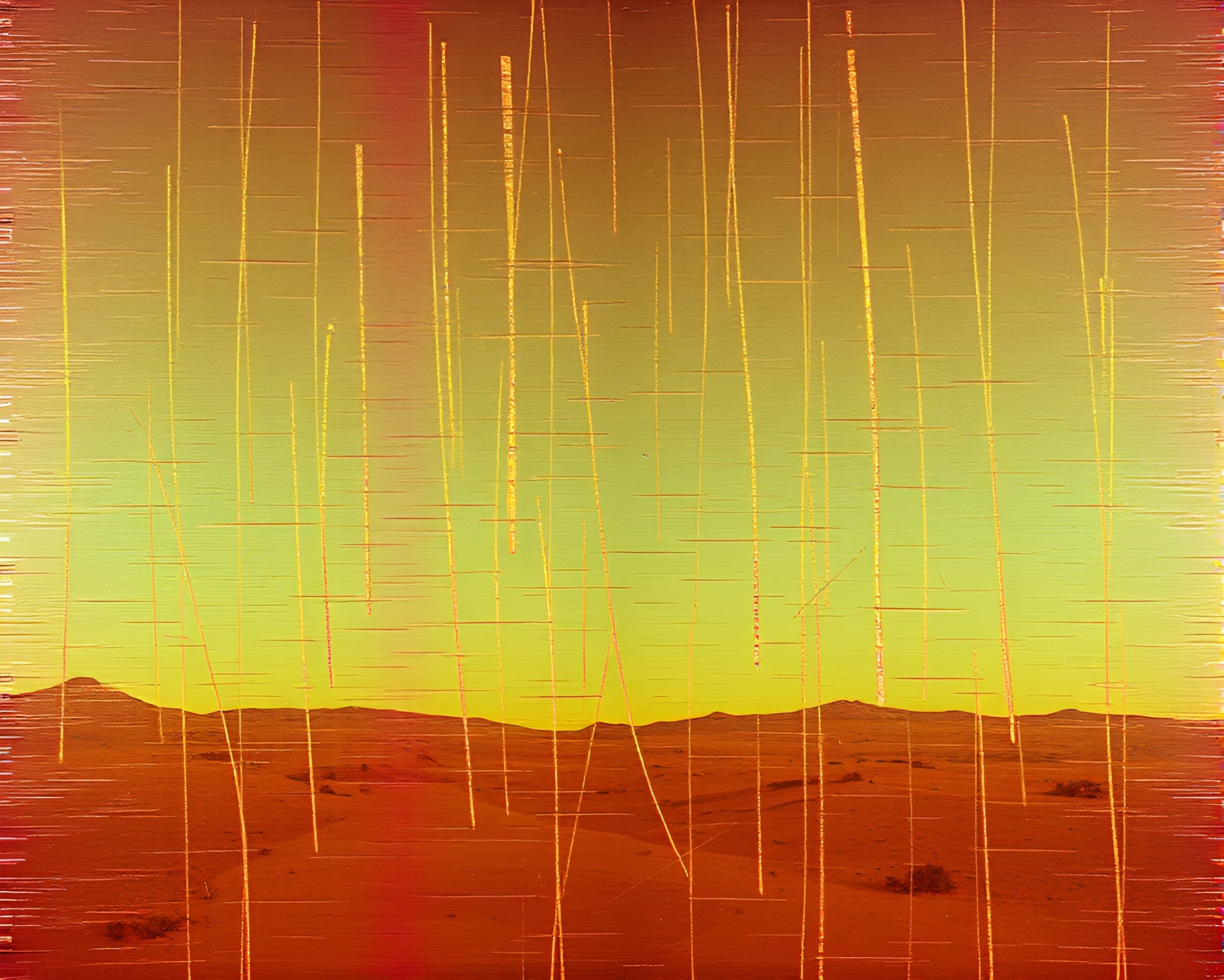 Glowing Metal Gears in Desert VHS Haze – free AI stock image