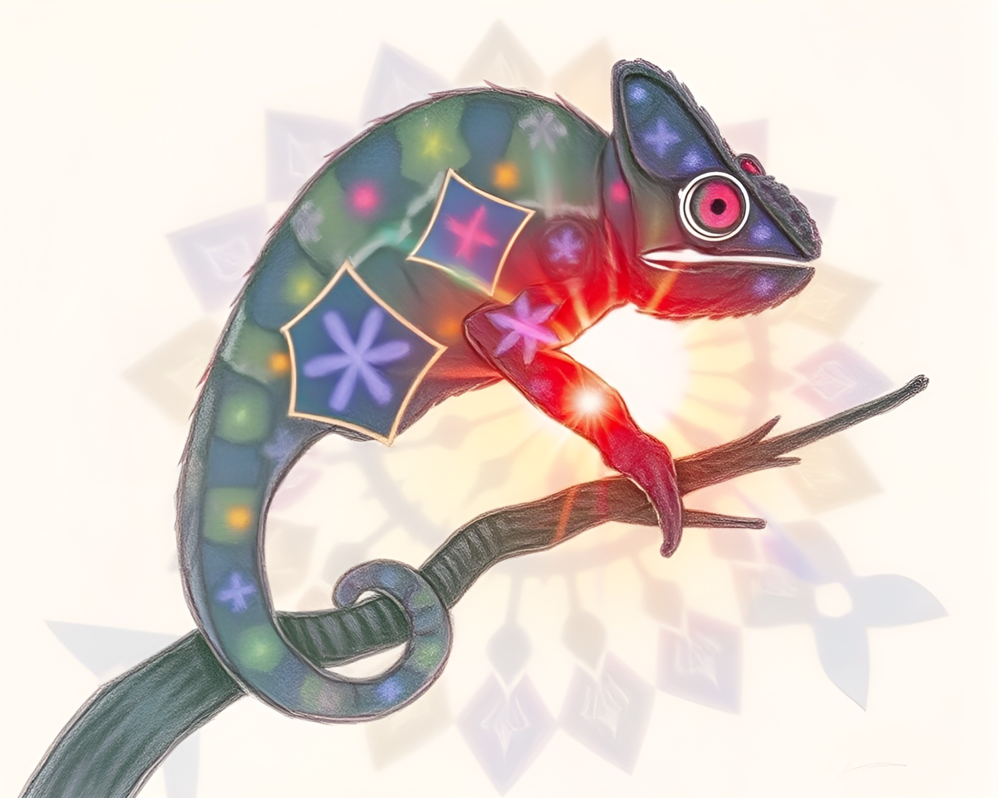 Chameleon Eclipse in Abstract Pastel Kaleidoscope – free AI stock image