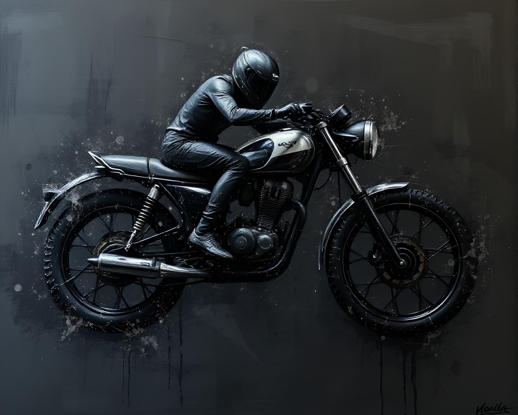 Futuristic Hoverbike in Charcoal Black Encaustic Painting – free AI stock image