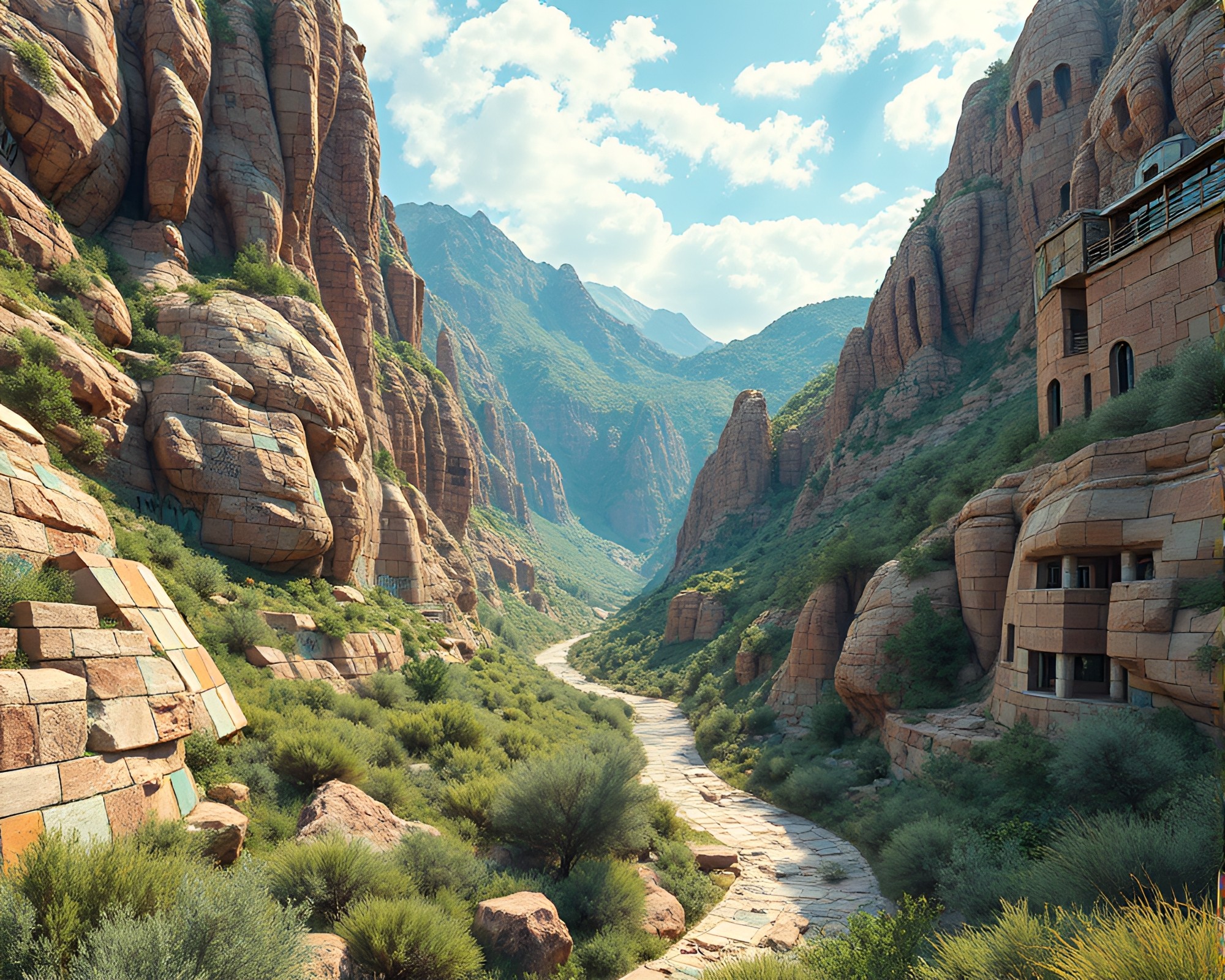 Valley Mosaic Graffiti: Real-Time Ray Tracing Artwork – free AI stock image