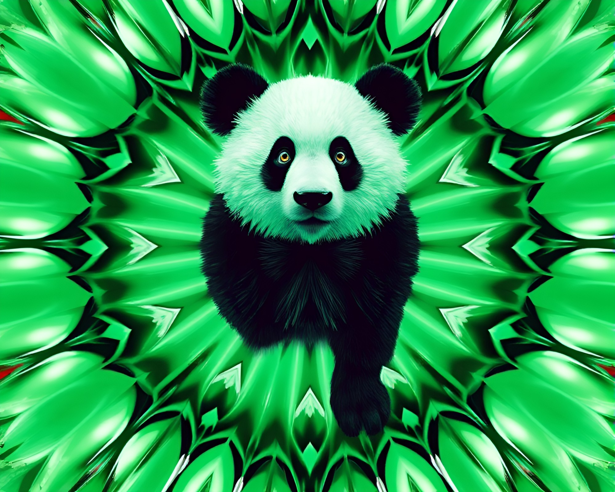 Surreal Panda Oasis with Mint Green Aura – free AI stock image