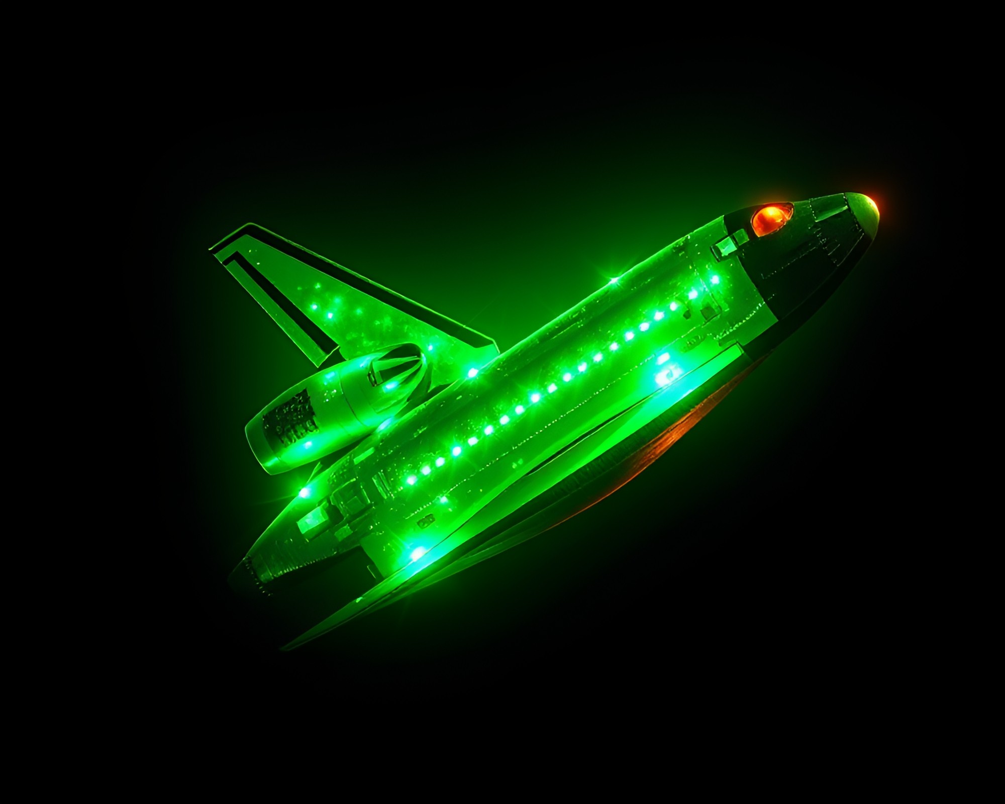Emerald Space Shuttle LED Light Art Composition – free AI stock image