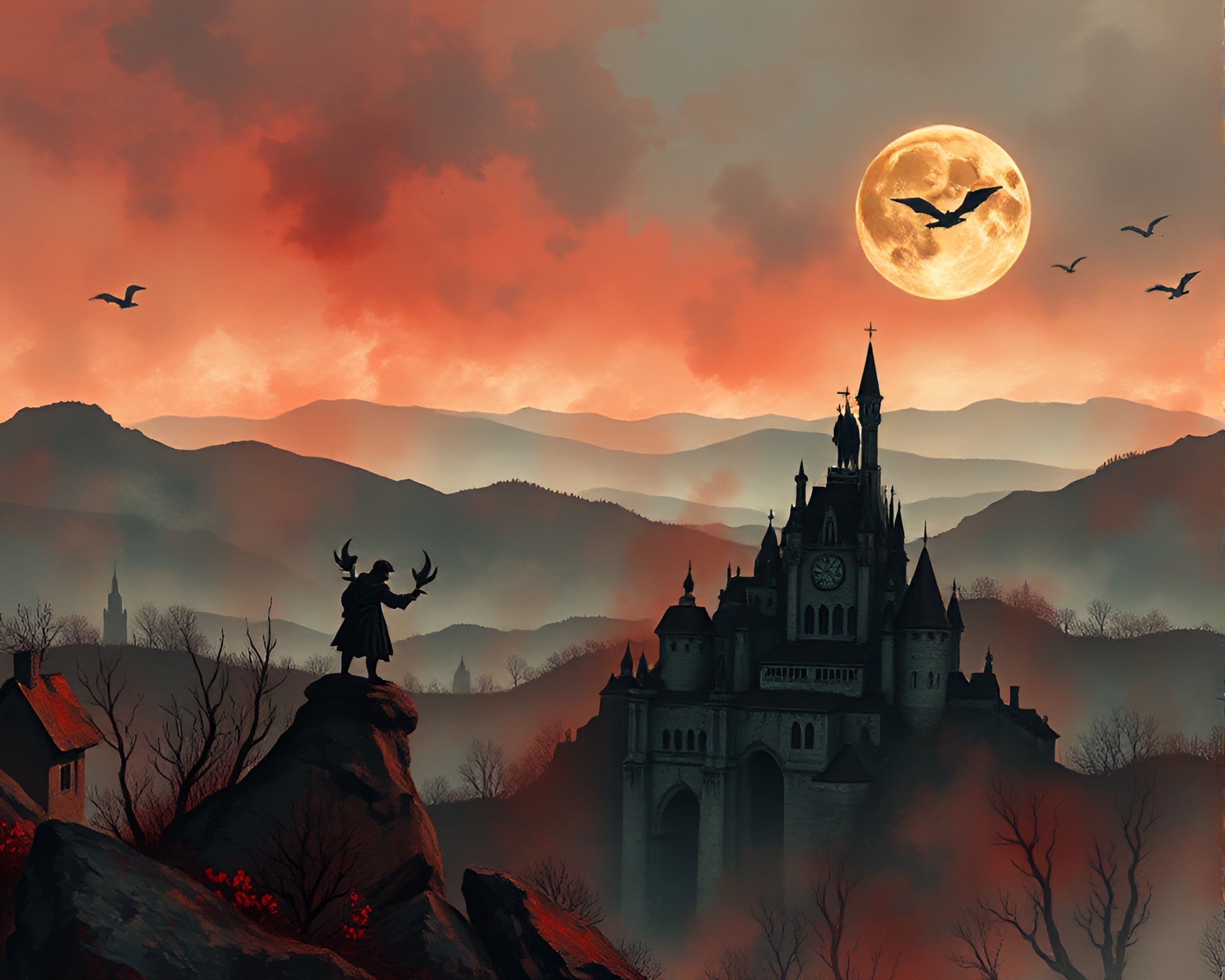 Enchanting Vampire Kingdom at Dusk Panorama – free AI stock image