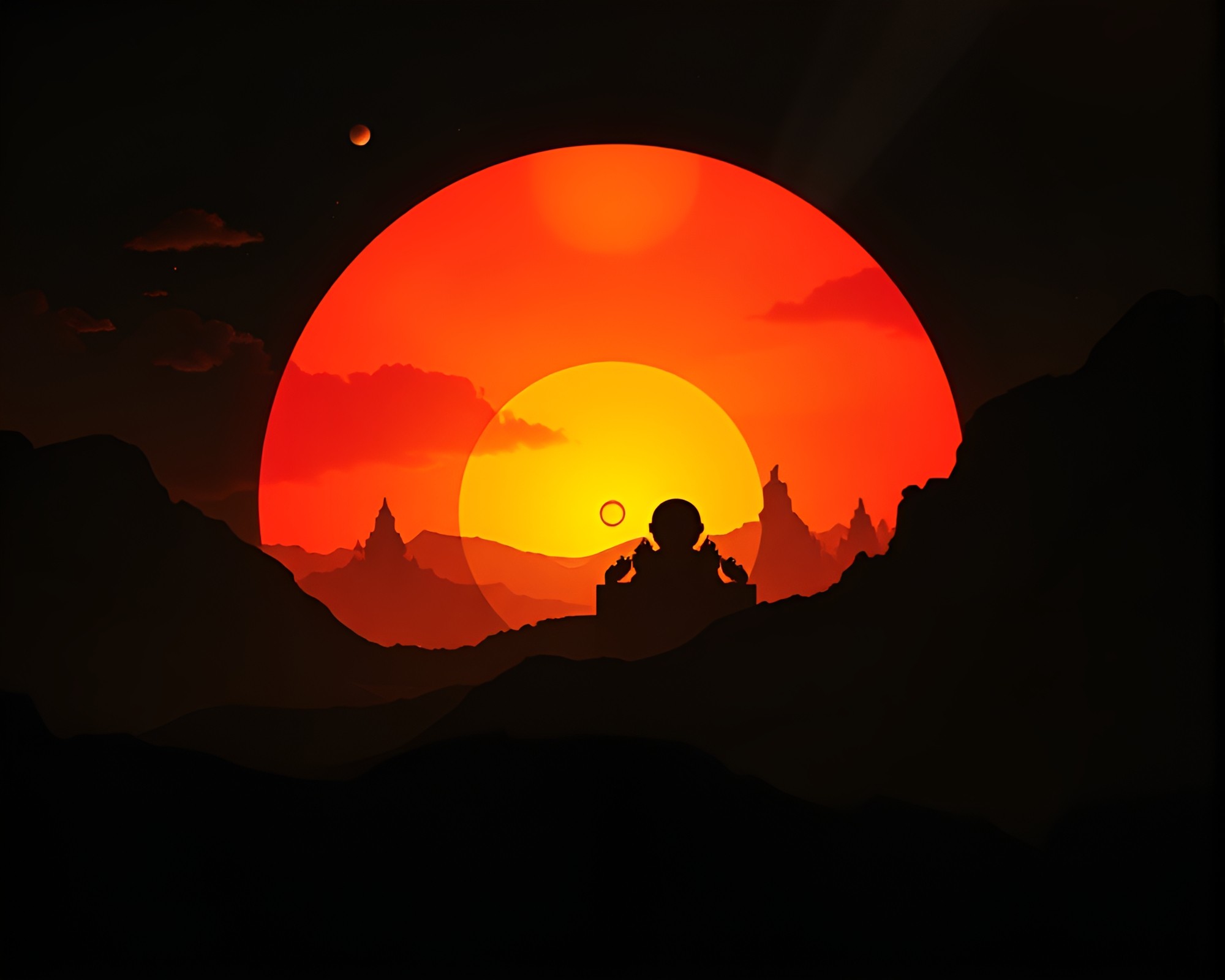 Surreal Vinyl Record Silhouette in Utopian Setting – free AI stock image