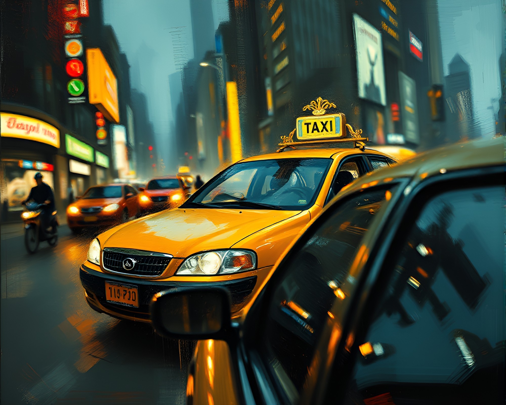 Impressionist Hover Taxi in Noir Setting – free AI stock image
