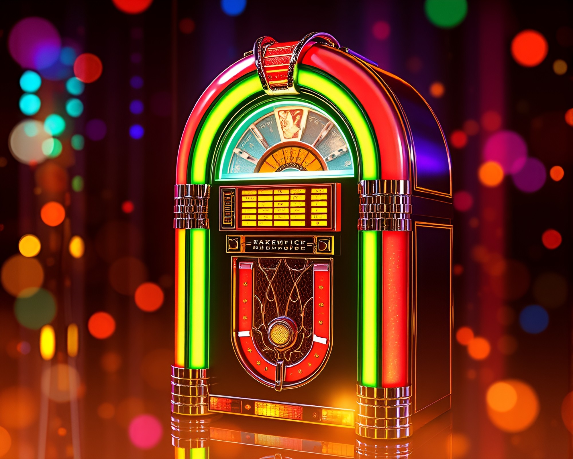 Retro Jukebox Escapade with Iridescent Highlights – free AI stock image