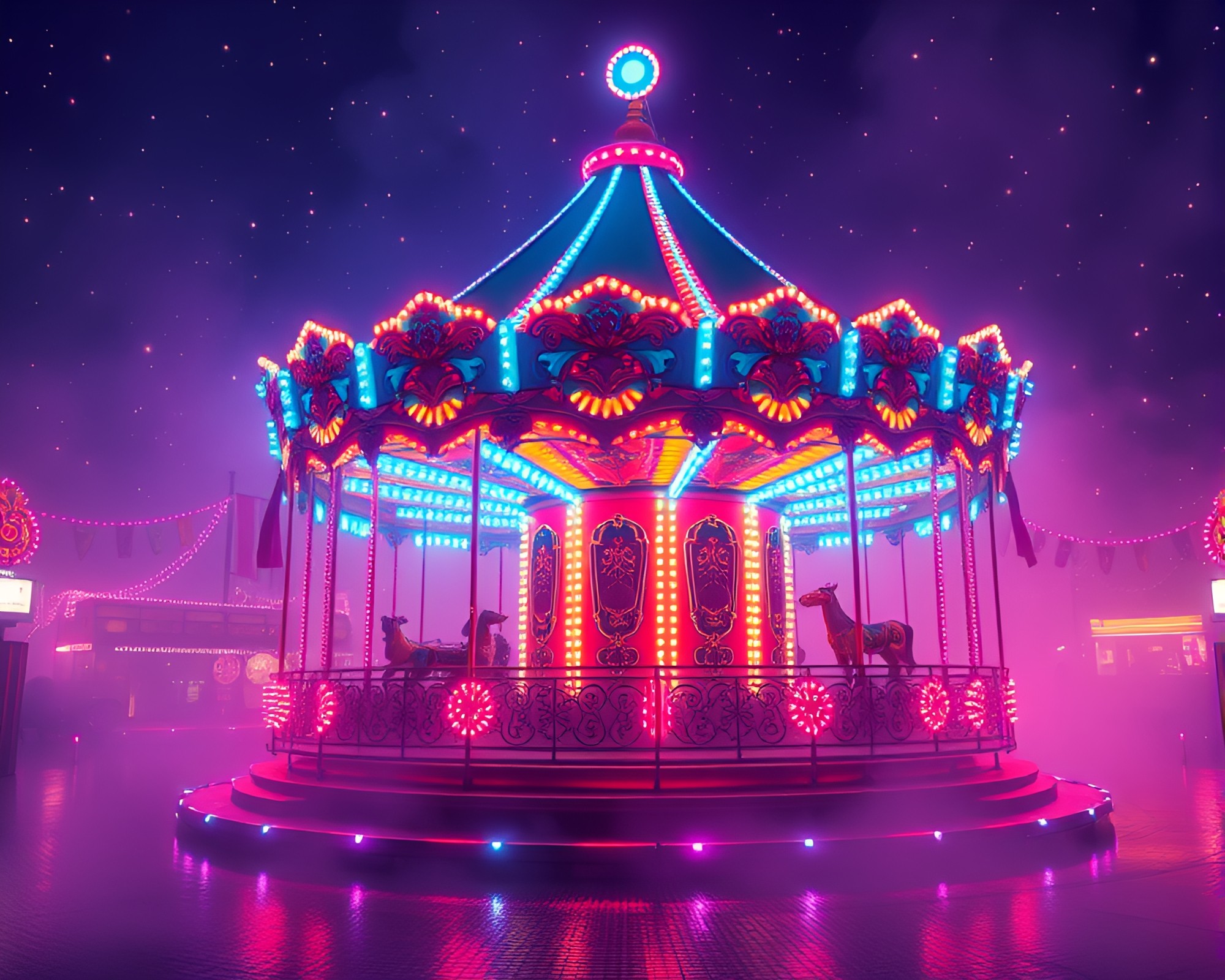 Carnival Carousel LED Pixel Grid Fantasia – free AI stock image
