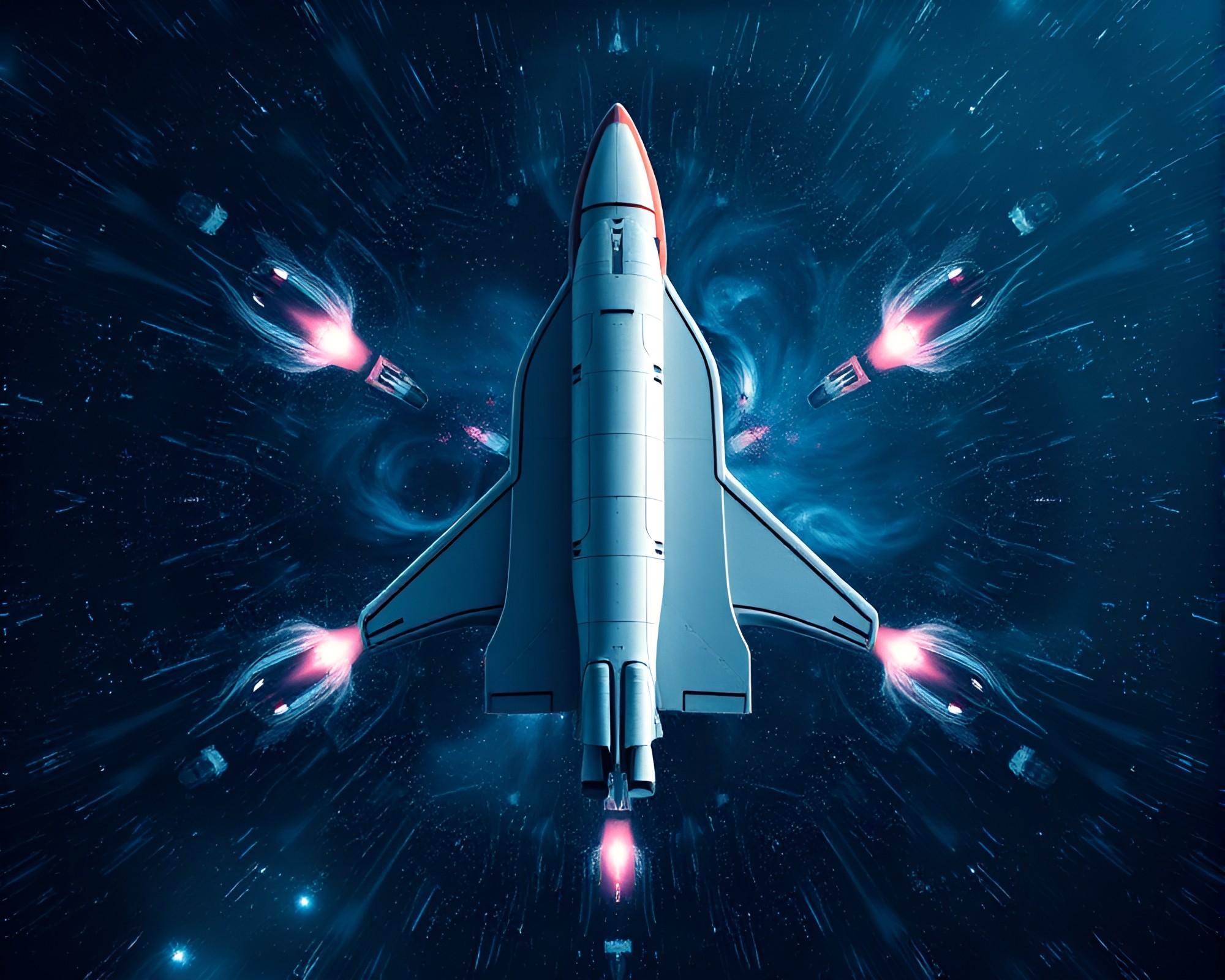 Symmetrical Space Shuttle Soaring Through Milky Way Swirls – free AI stock image