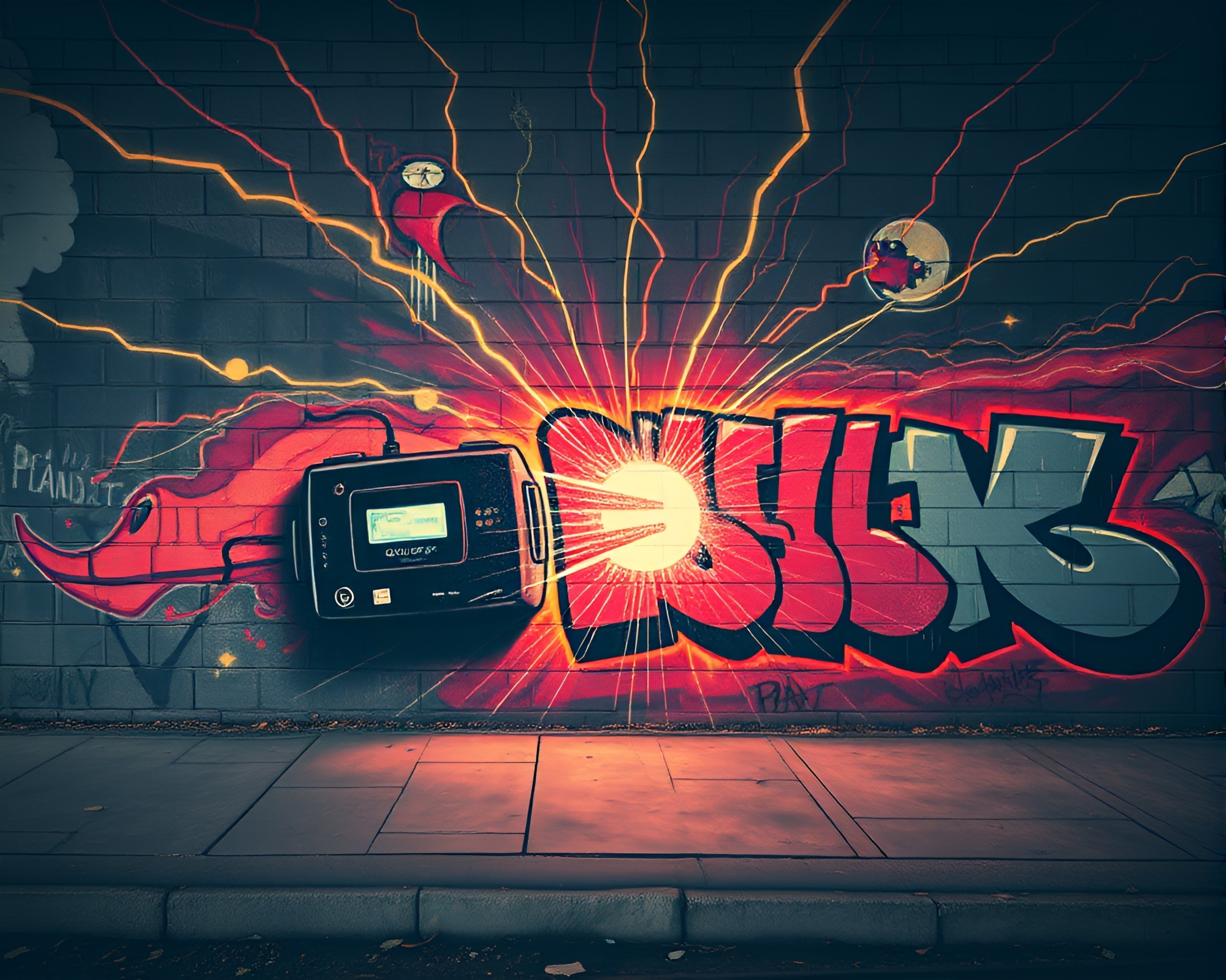 Futuristic Quantum Teleportation Device Mural Graffiti Art – free AI stock image