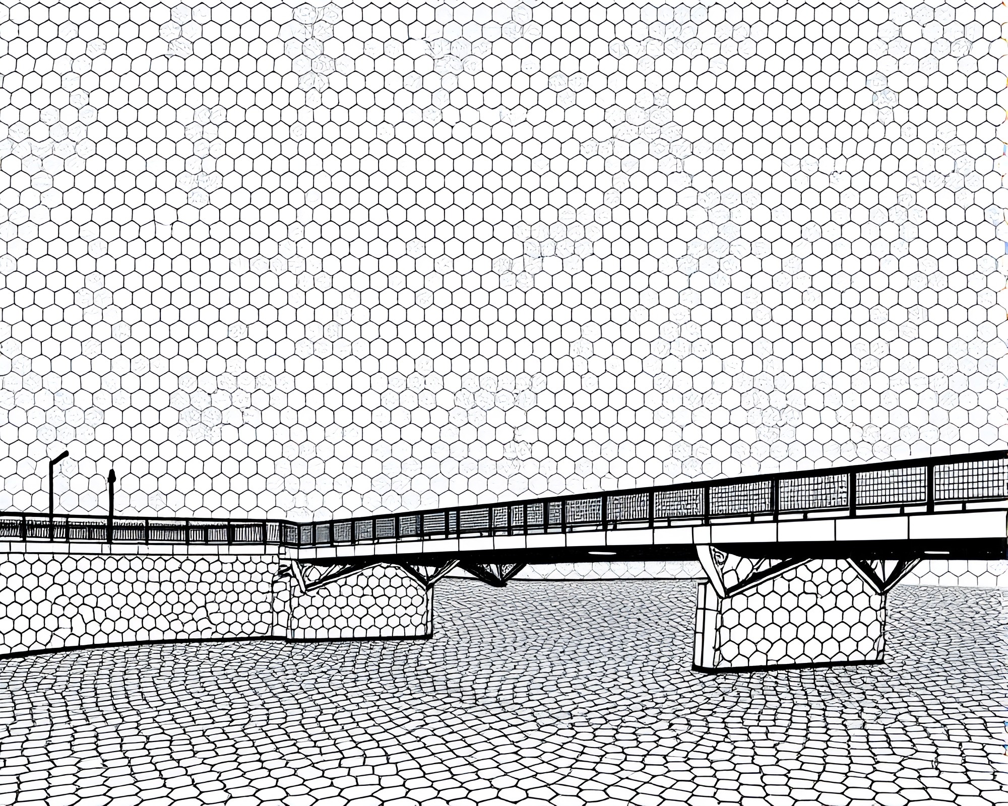 Hexagonal Bridge Over Saturation River – free AI stock image