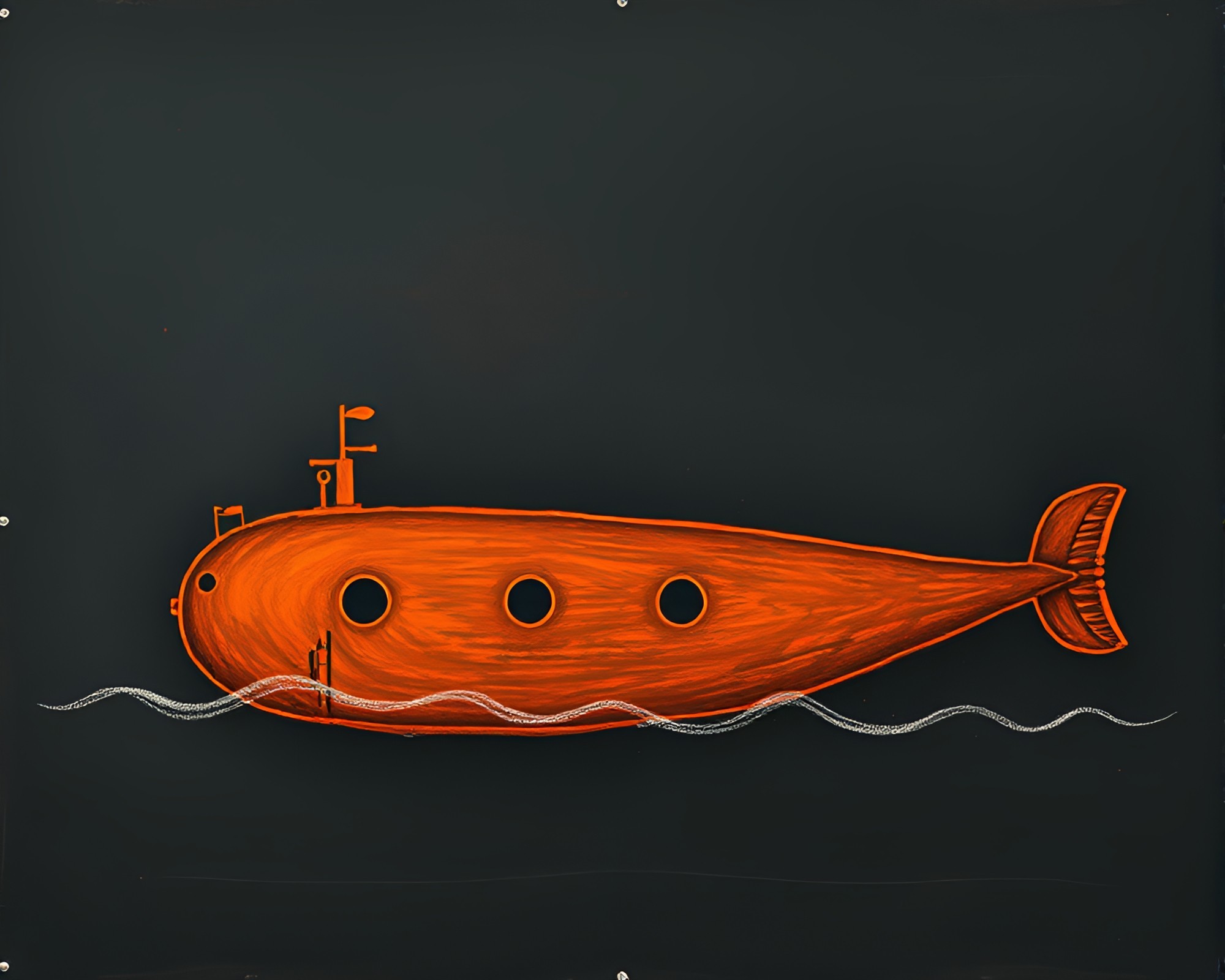 Submarine Pixelation: Burnt Orange Chalkboard Drawing – free AI stock image