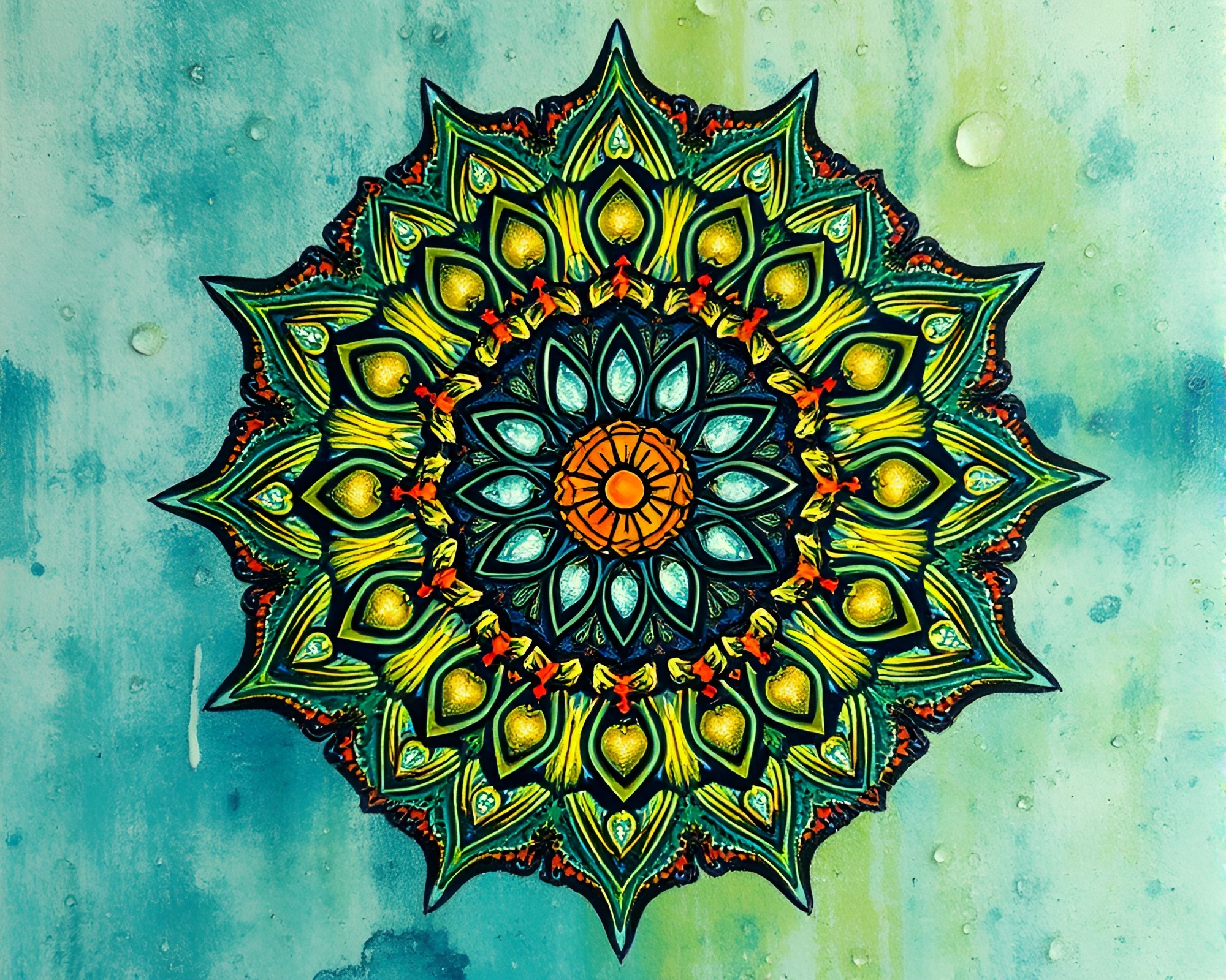 Mandala Dew Drops: Cross-Processed Fresco Painting – free AI stock image