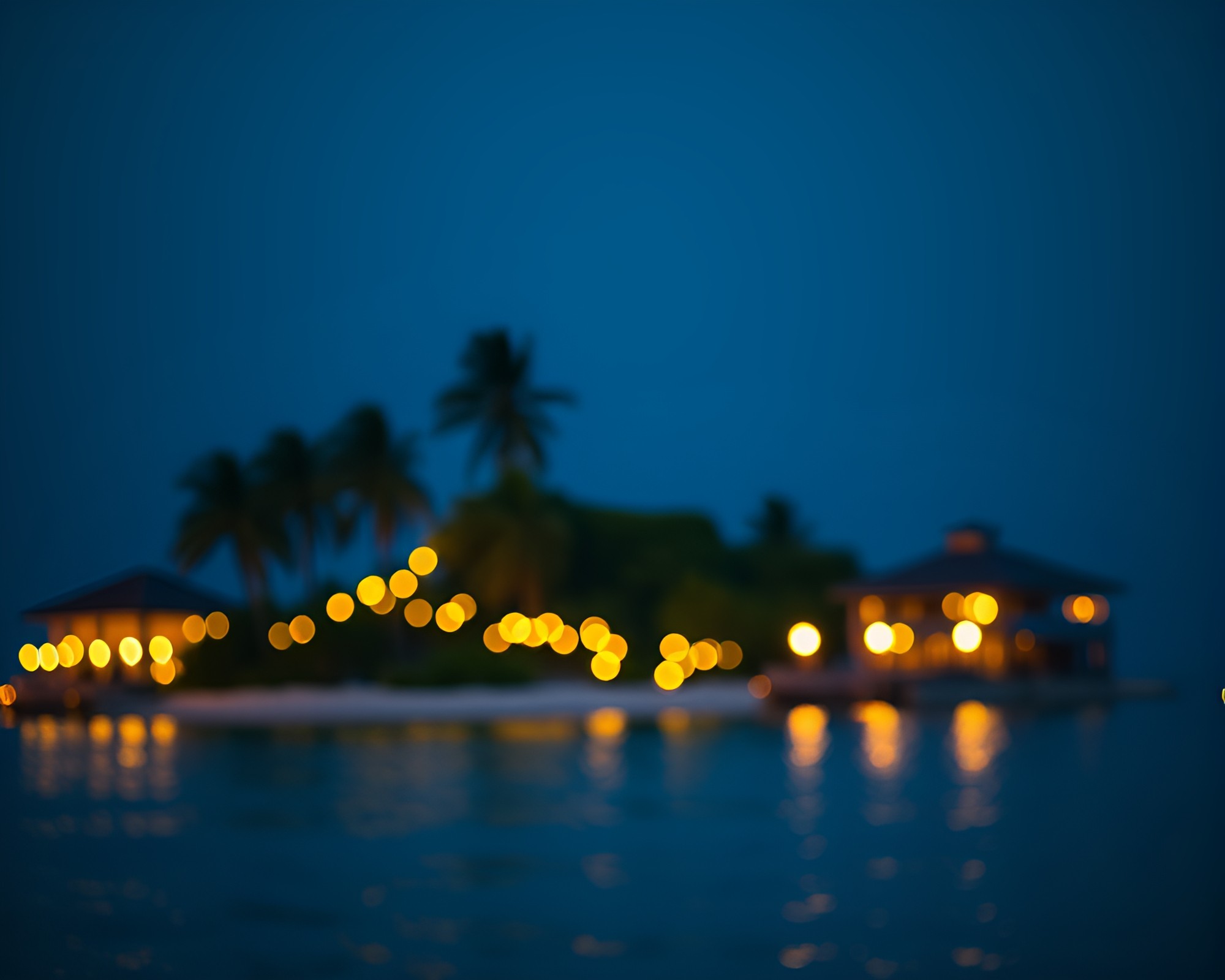 Enchanted Island Night: Colorful Candlelit Bokeh Scene – free AI stock image