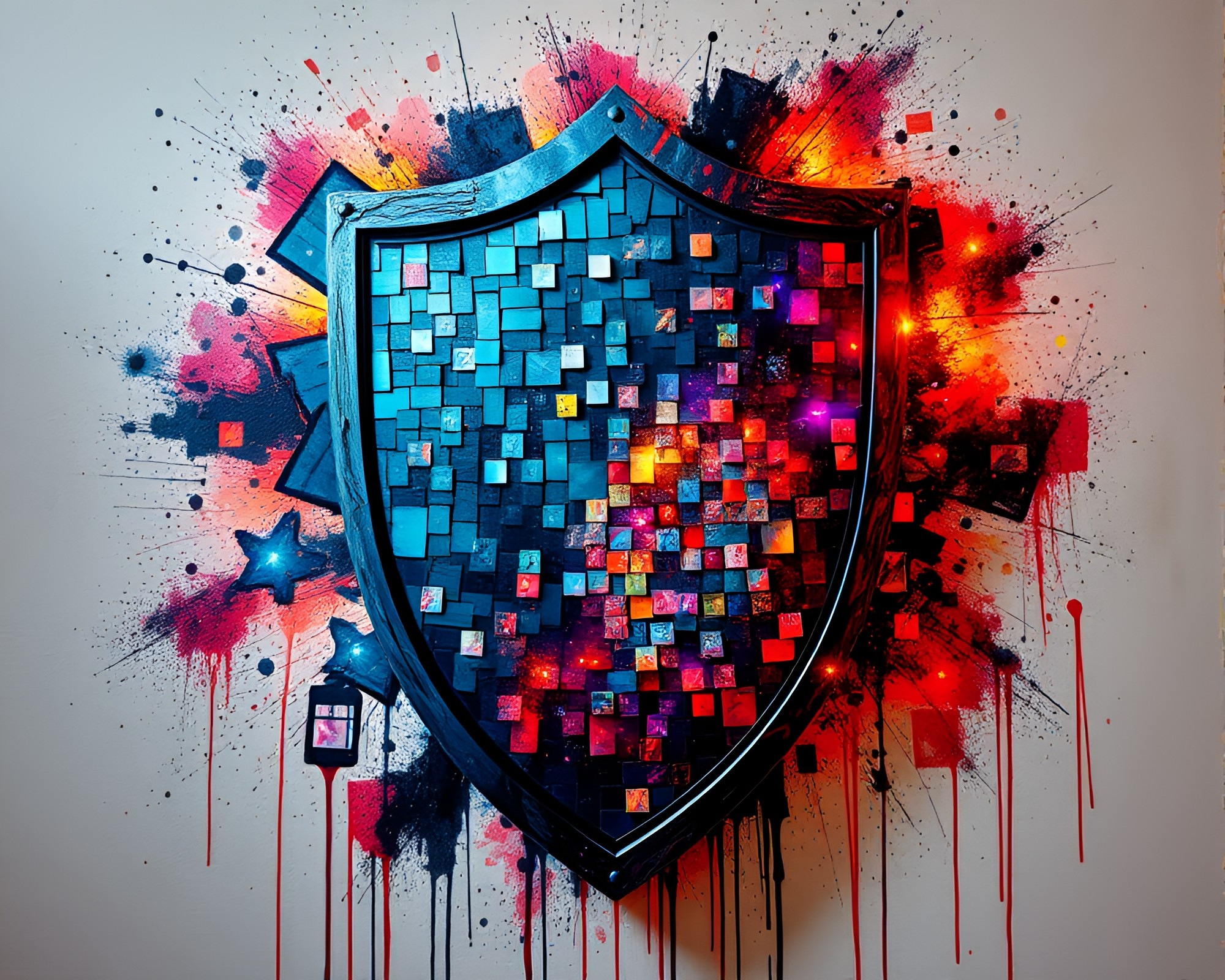 Fractal Shield Mosaic in Spray Paint Graffiti Light – free AI stock image