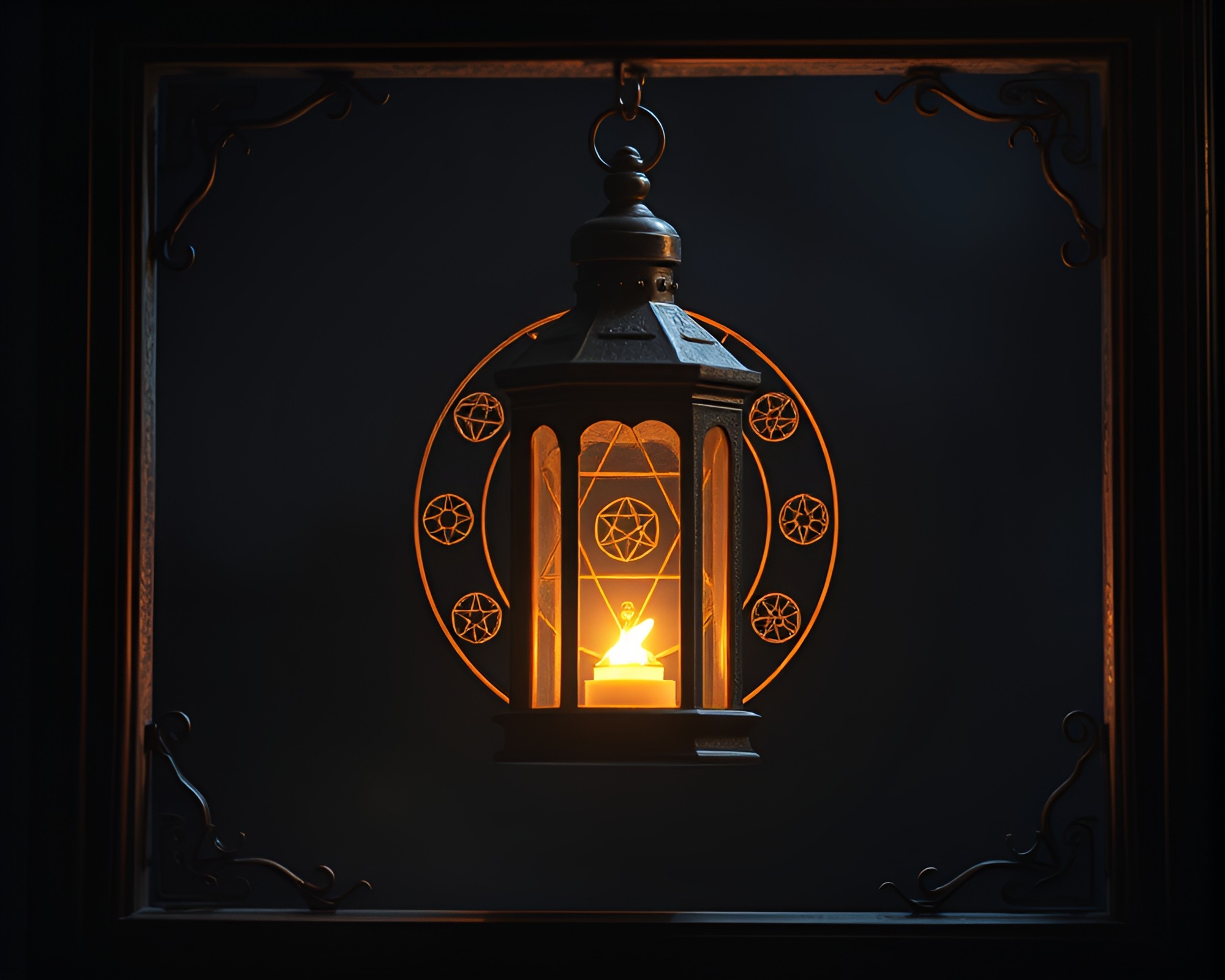 Alchemical Mystery: Lantern Light Within Intricate Frames – free AI stock image
