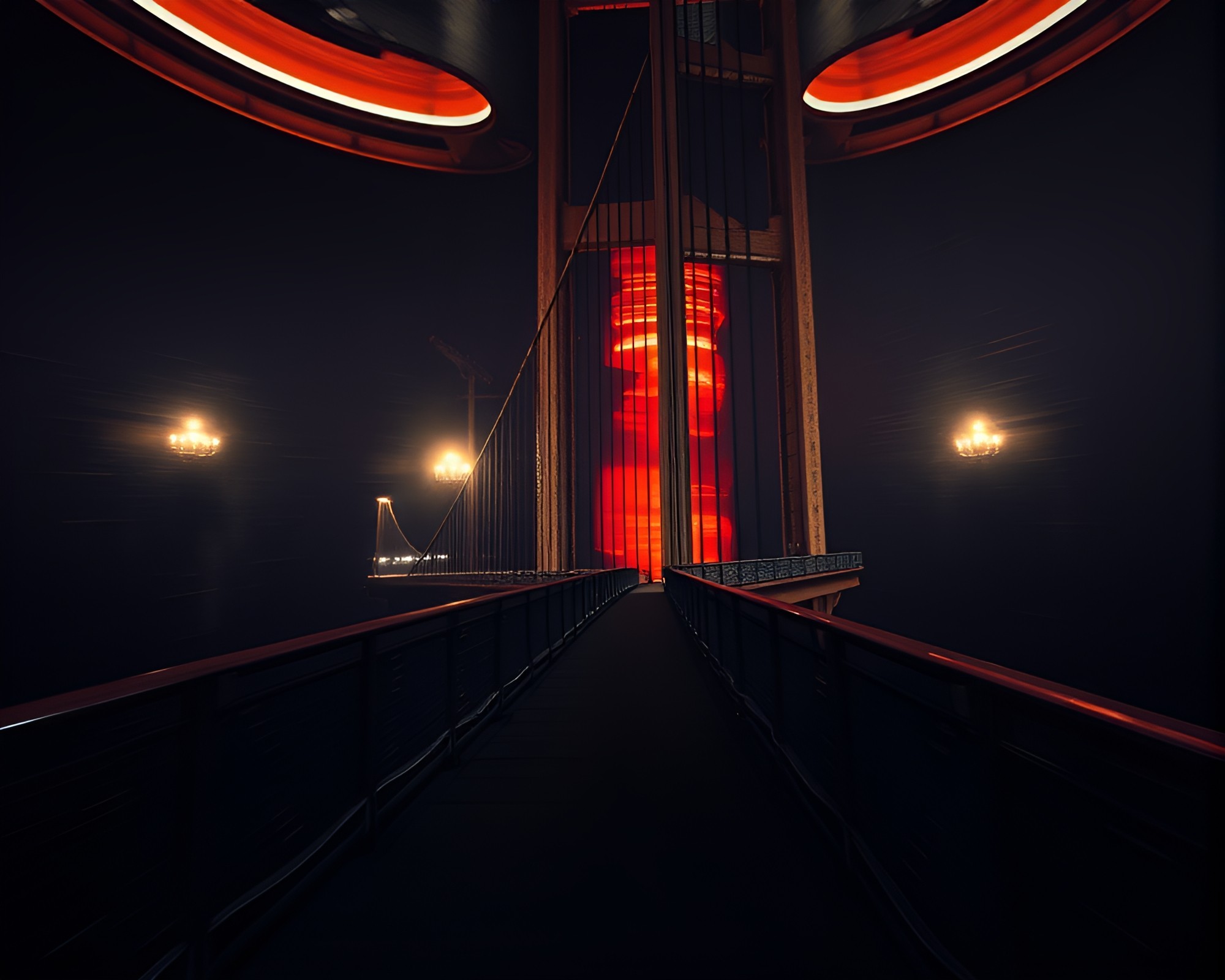 Suspension Bridge in Film Noir Throne Room Glow – free AI stock image