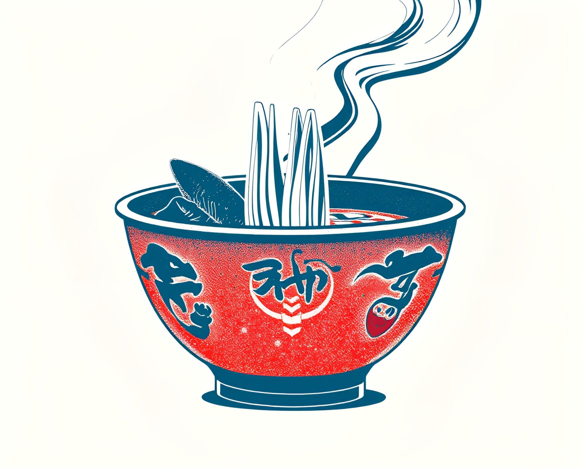 Vector Halftone Ramen Collage in Red-Blue – free AI stock image