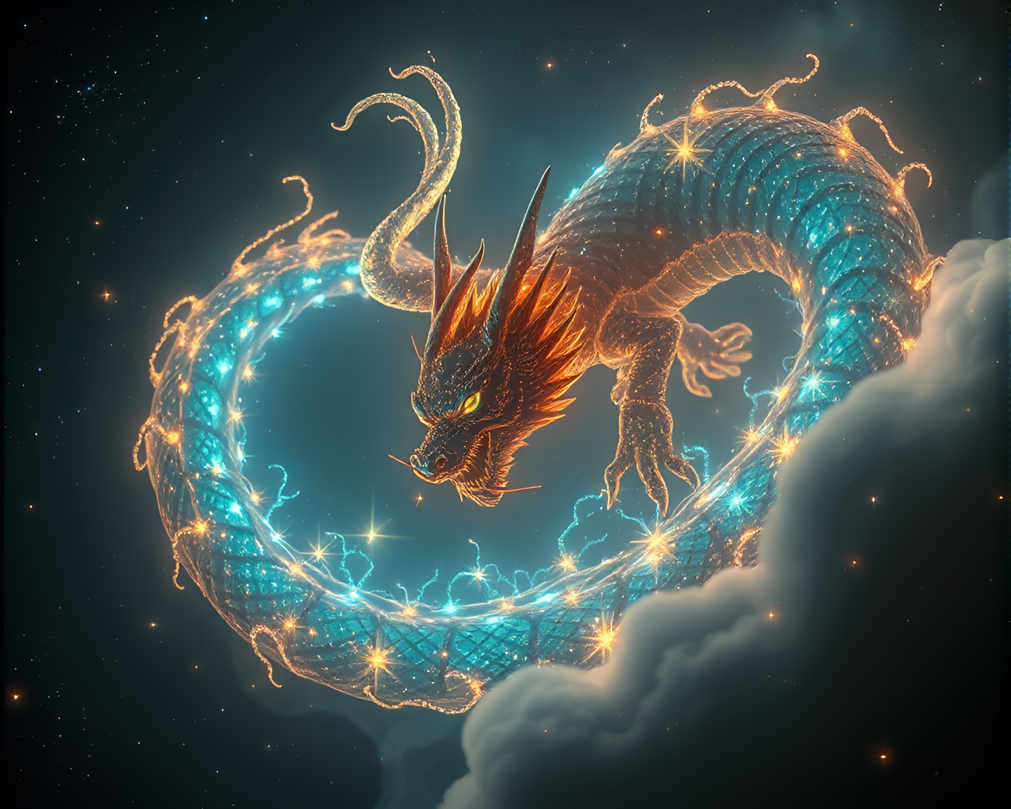 Celestial Dragon in Noir Phosphorescence – free AI stock image