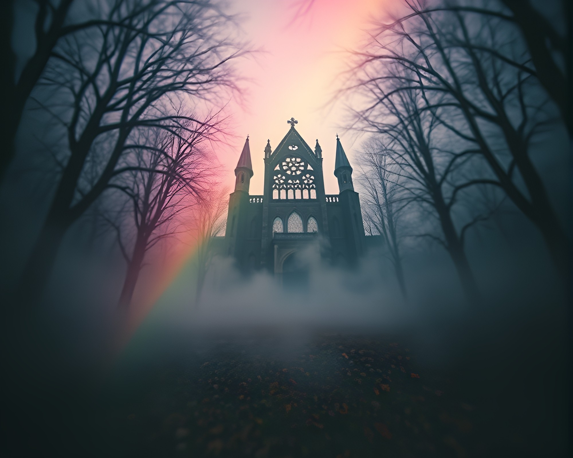 Cosmic Rainbow Gothic Horror with Selective Focus – free AI stock image