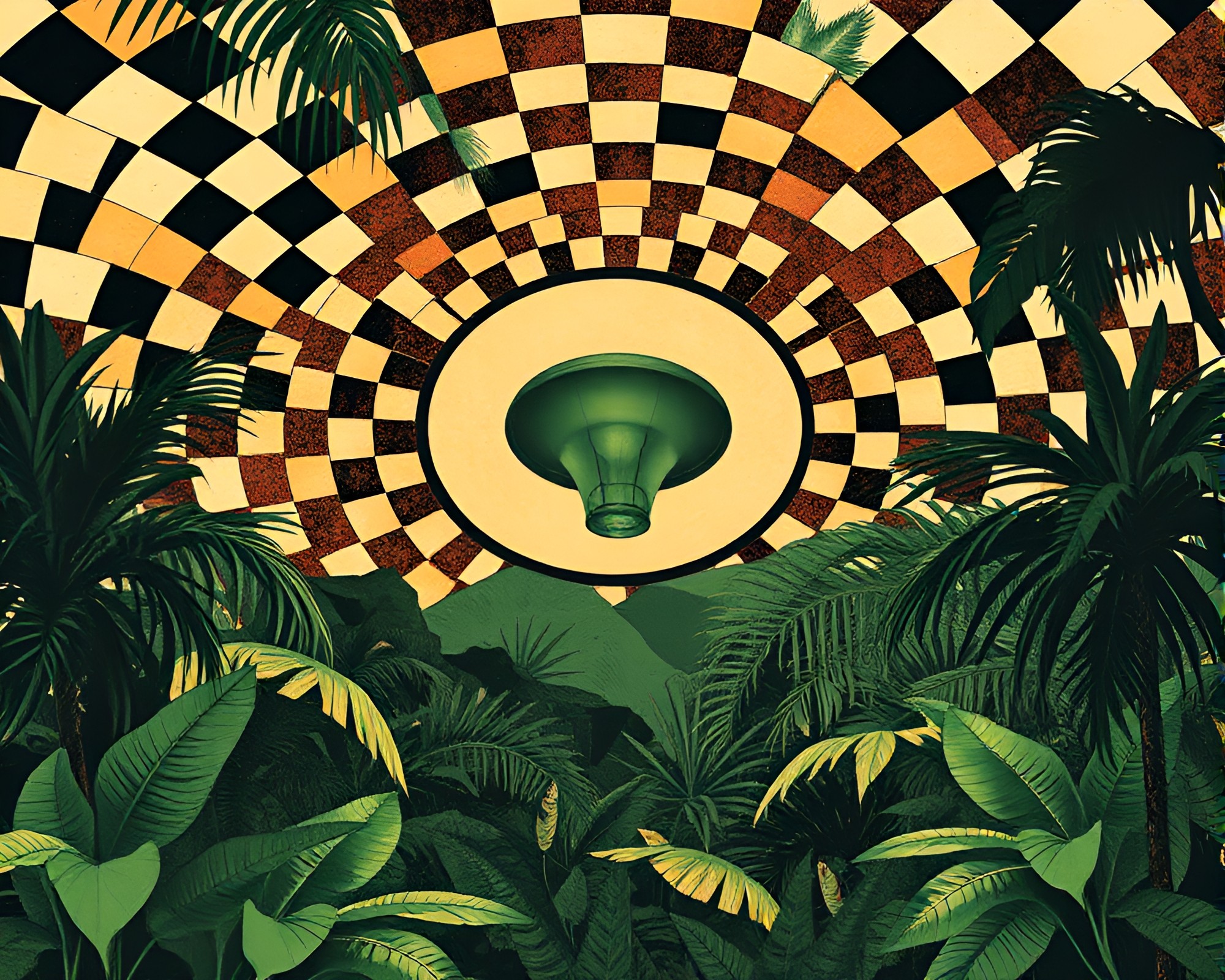 Zero-Point Energy Reactor Jungle Canopy Collage – free AI stock image