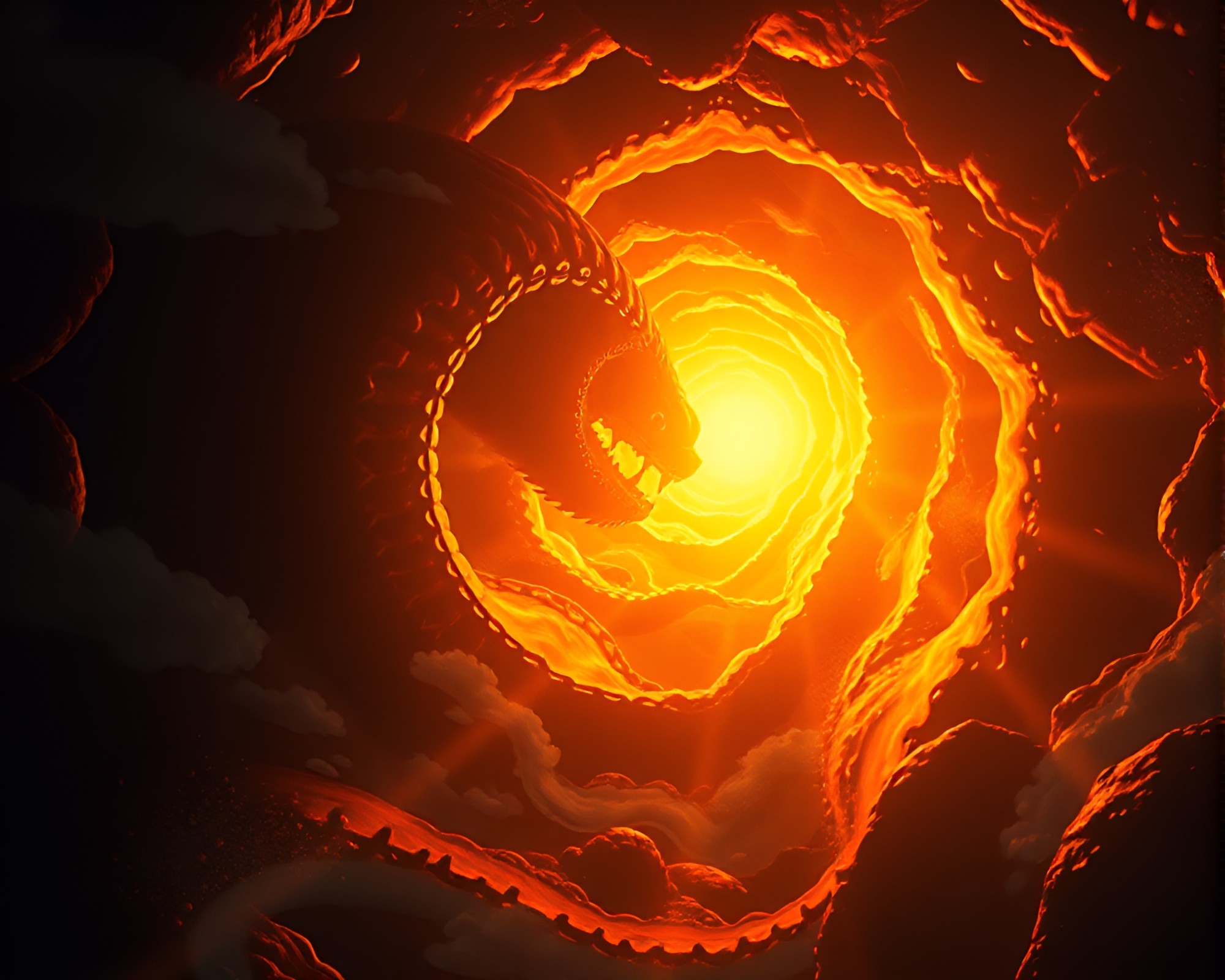 Golden Morning Encounter: Kraken in Fibonacci Spiral – free AI stock image