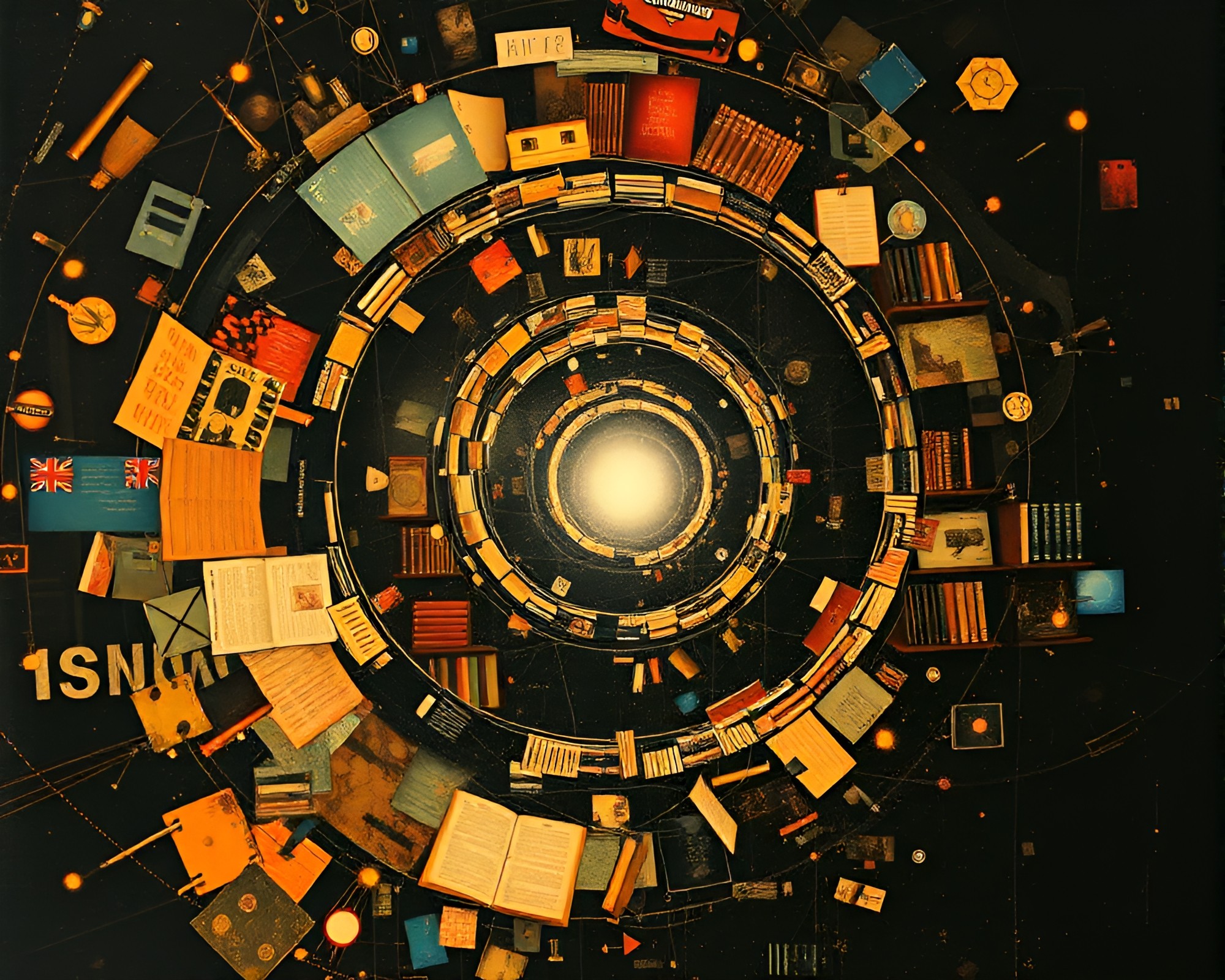 Spiral Quantum Teleportation in Dadaist Library Lamp Light – free AI stock image