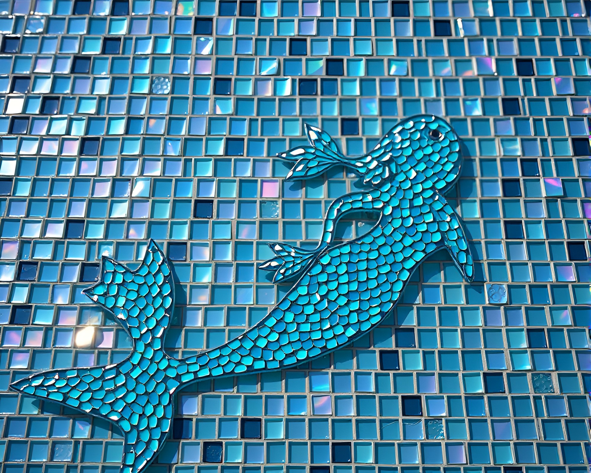 Mermaid Mosaic under Iridescent Telephoto Lights – free AI stock image