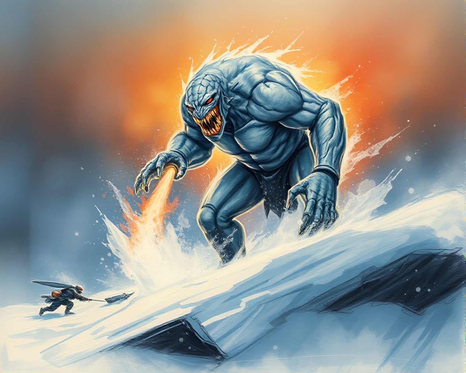 Abstract golem creature in twilight with zoom effect