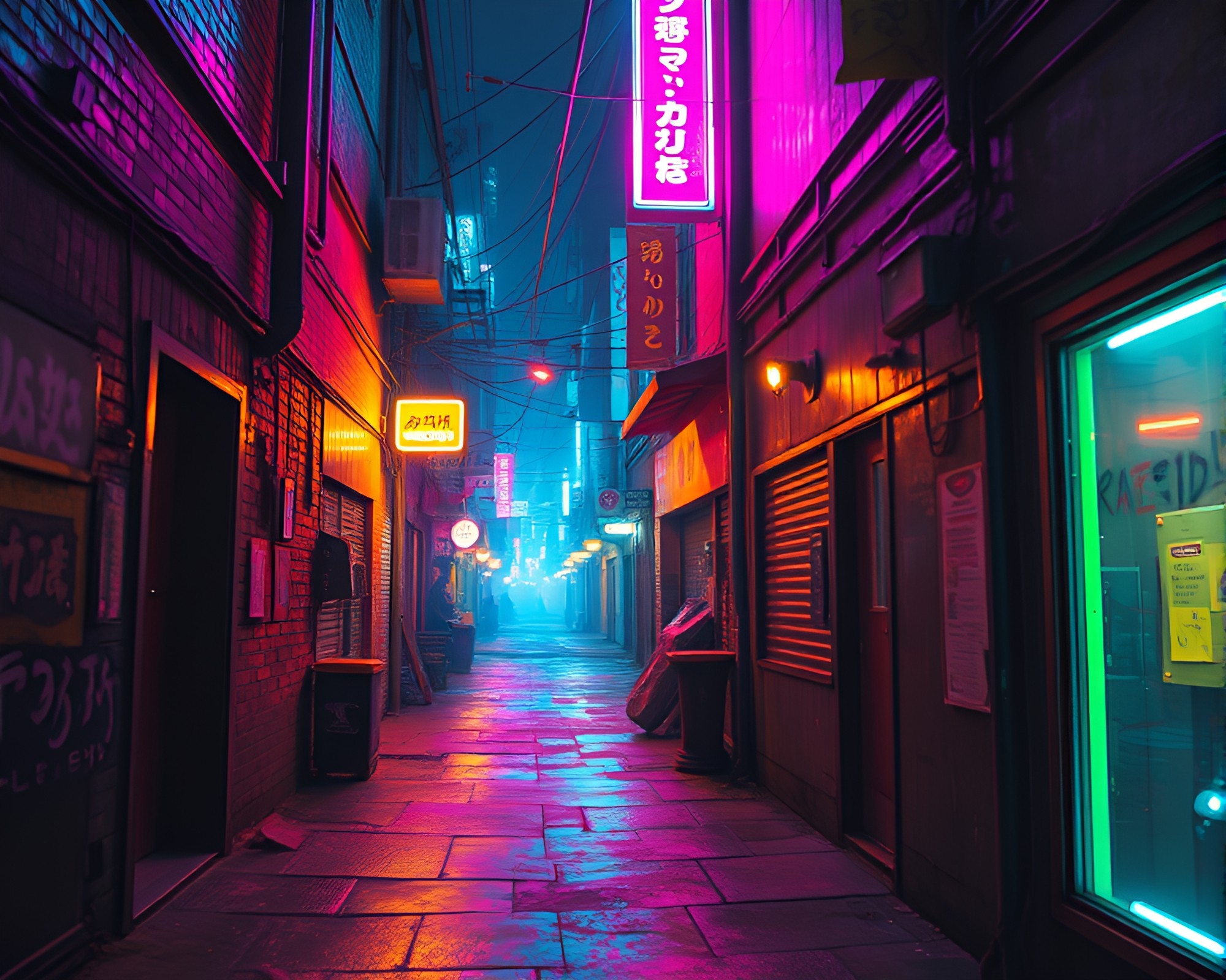 Cyberpunk Action in Thermal Alley – free AI stock image