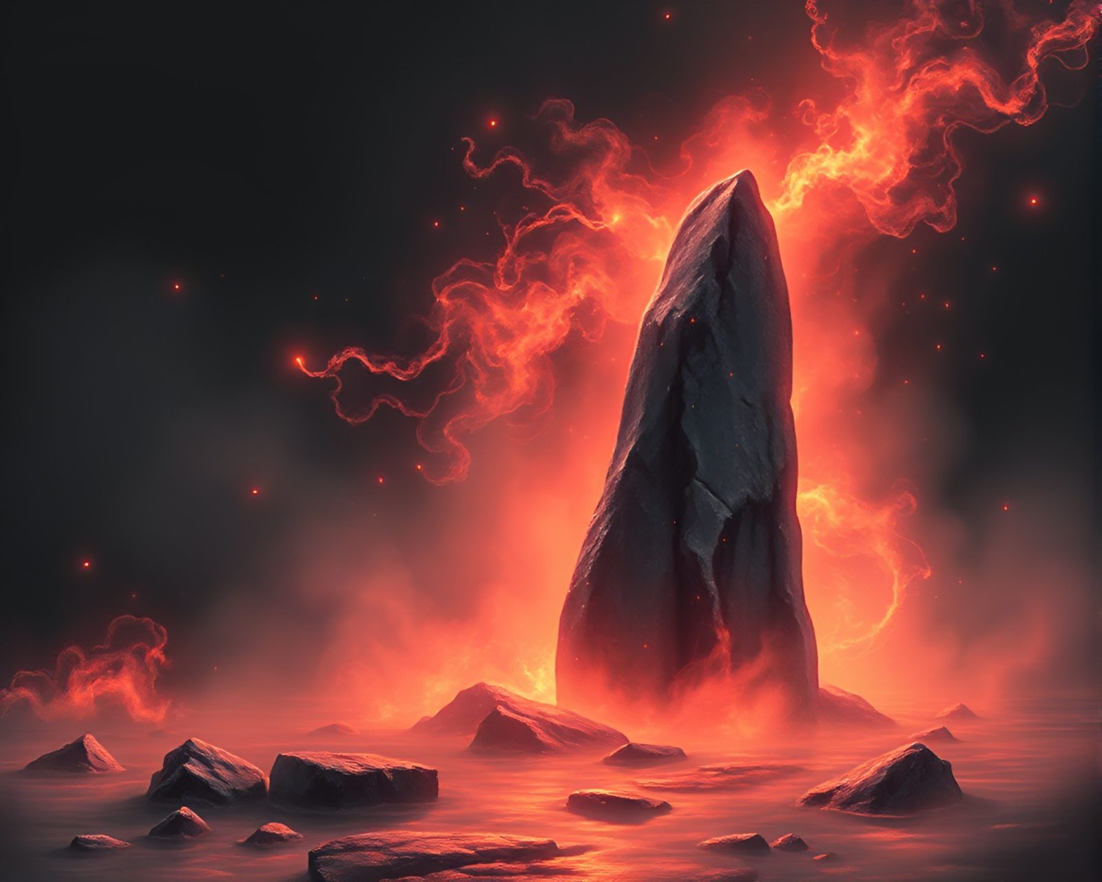 Mysterious stone covered in glowing runes on chalkboard