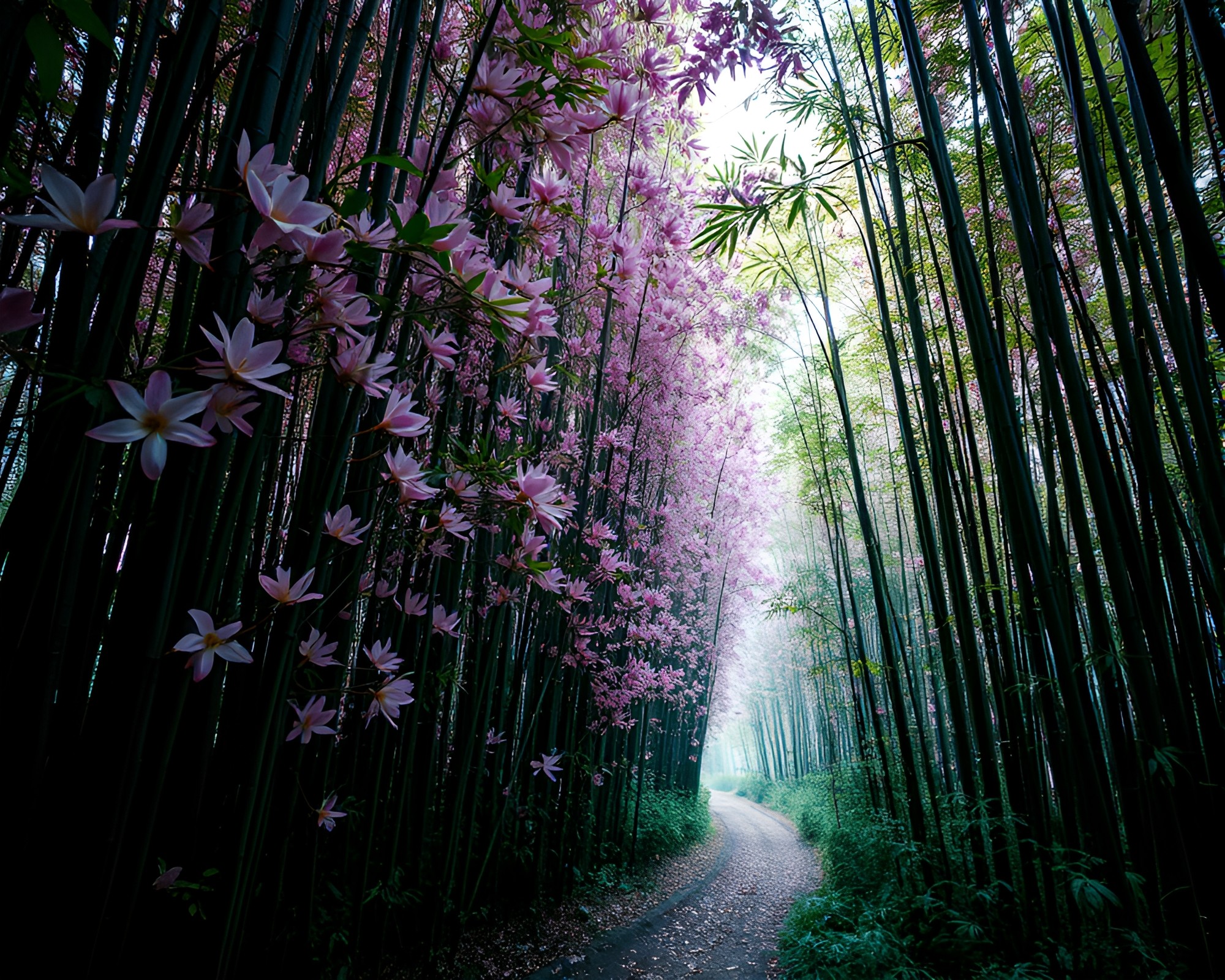 Bamboo Grove Petal Symphony in Topaz Light – free AI stock image