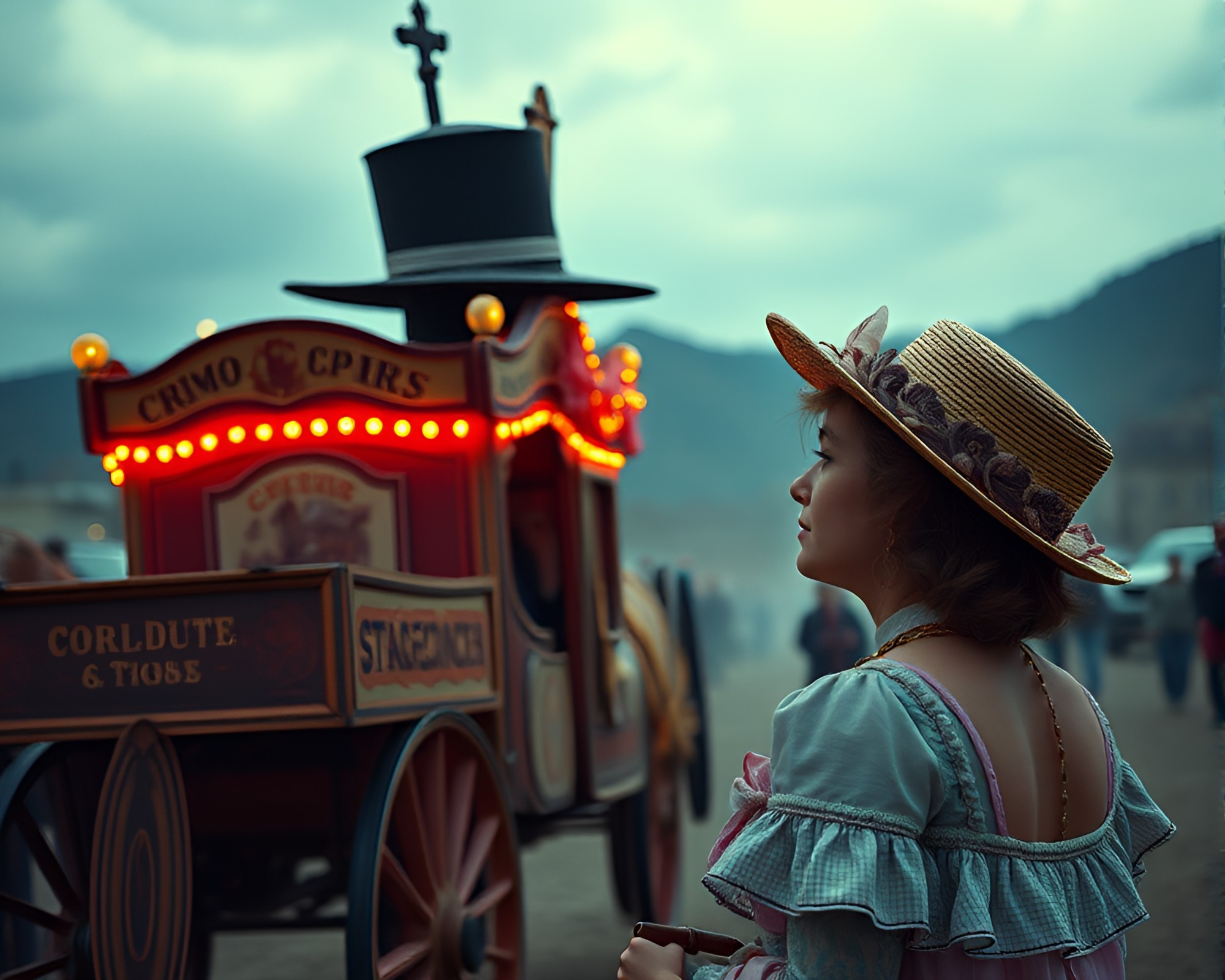 Surreal Stagecoach Encounter in Matte Painting Fantasy – free AI stock image