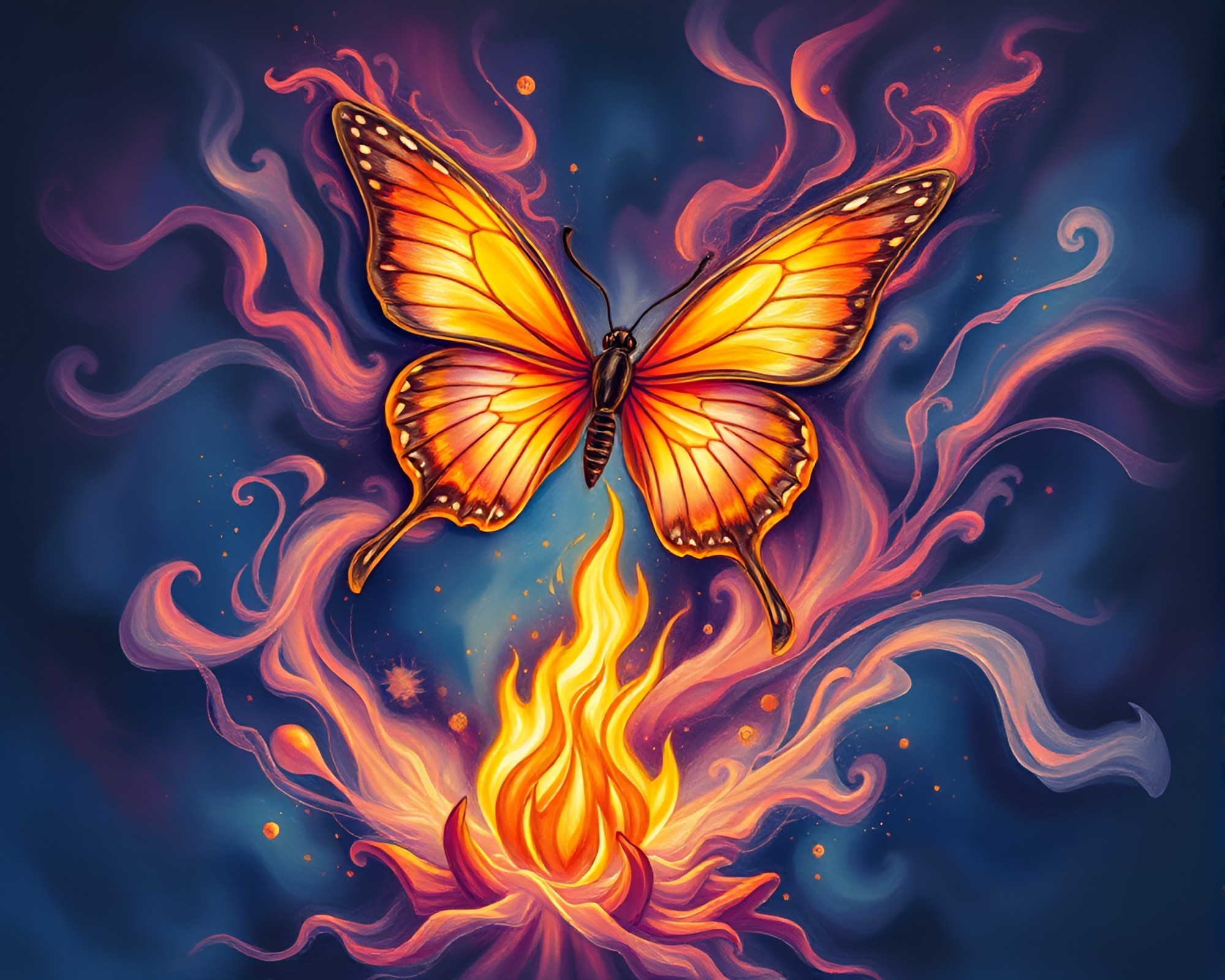 Swirling Vortex Silk Butterfly Bonfire Pastel Drawing – free AI stock image