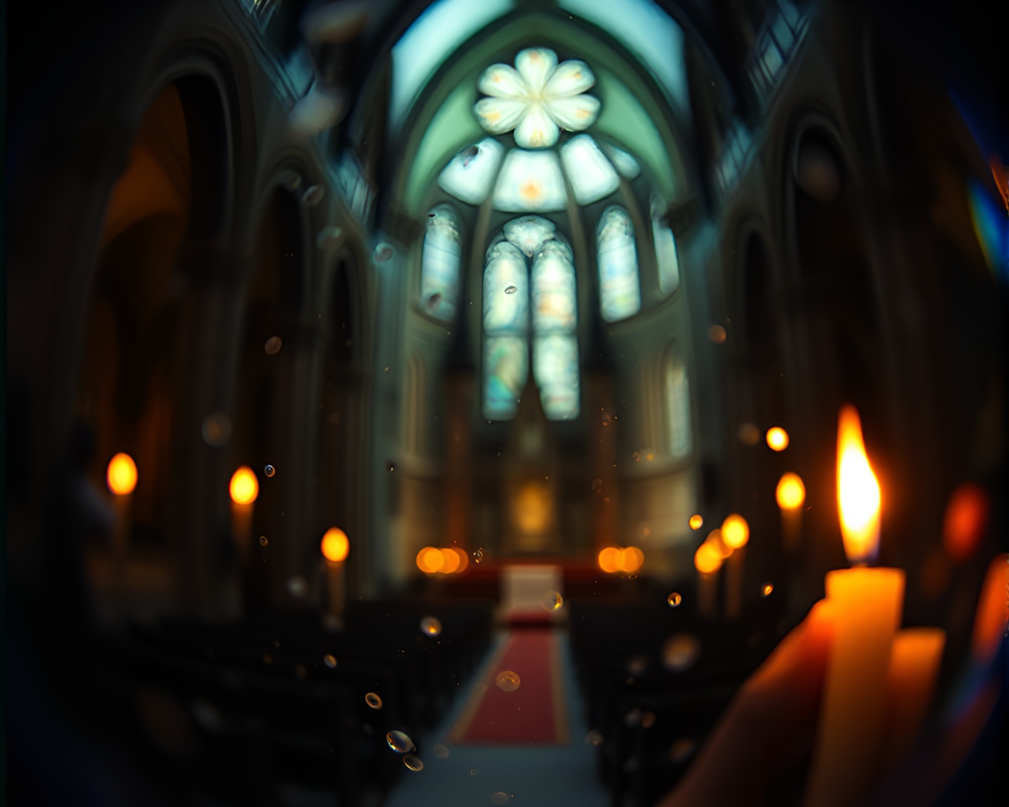 Church Candlelit Microscope Glass Distortion – free AI stock image