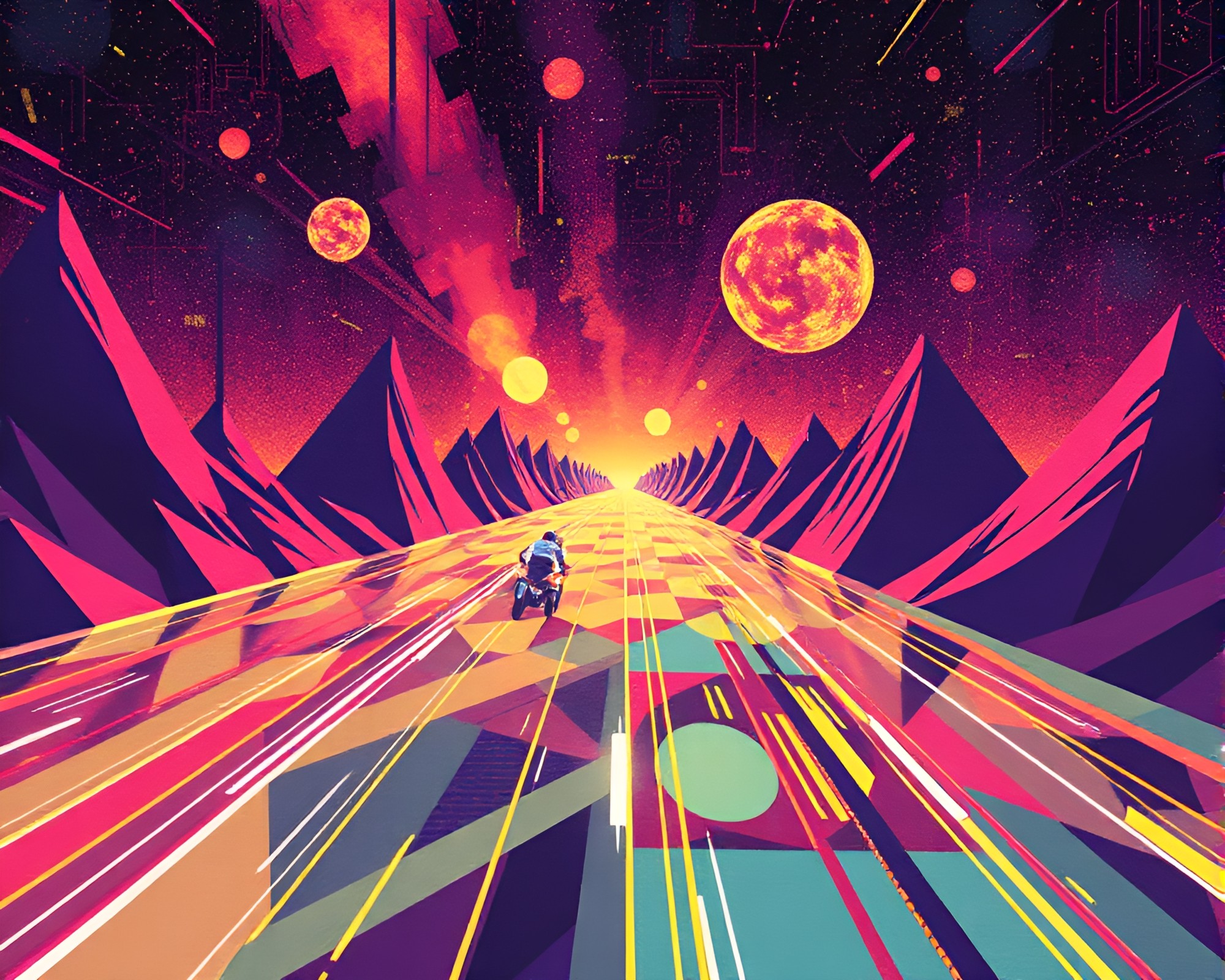 Futuristic Jetpack Geometric Glitch Lithograph – free AI stock image