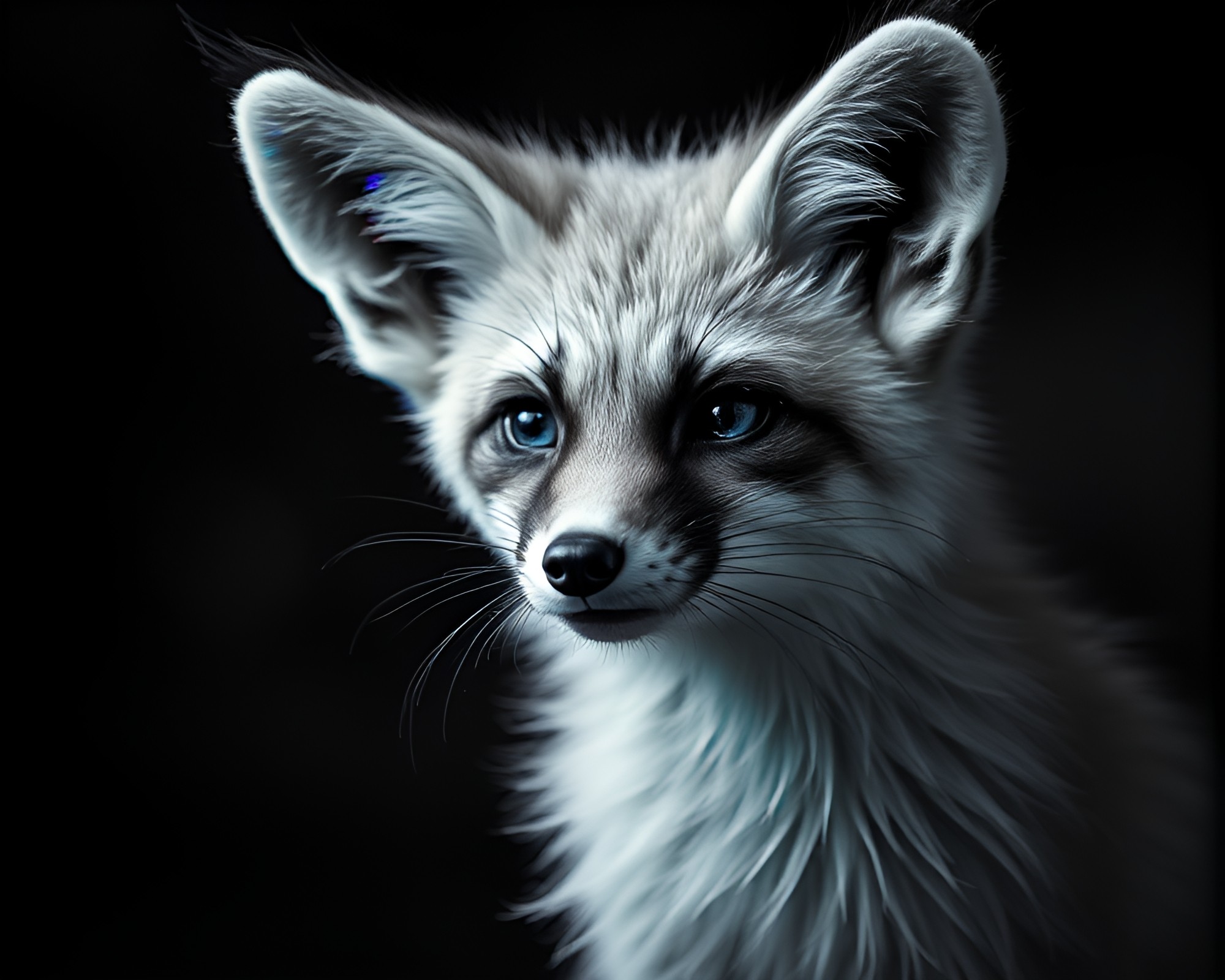 Dystopian Fennec Fox in Monochrome Blue Rainbow Refraction – free AI stock image
