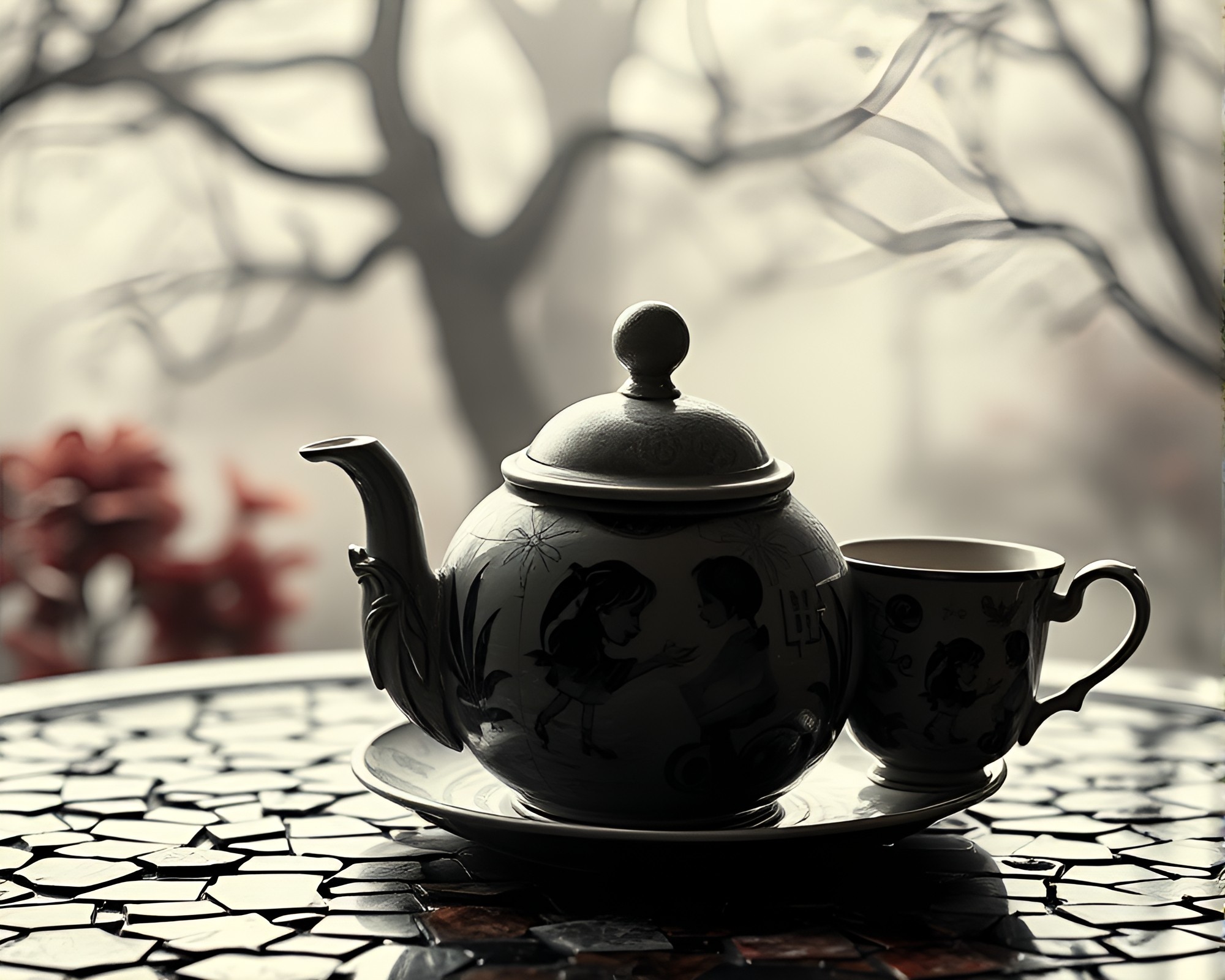Ethereal Tea Party with Mosaic Fragments – free AI stock image