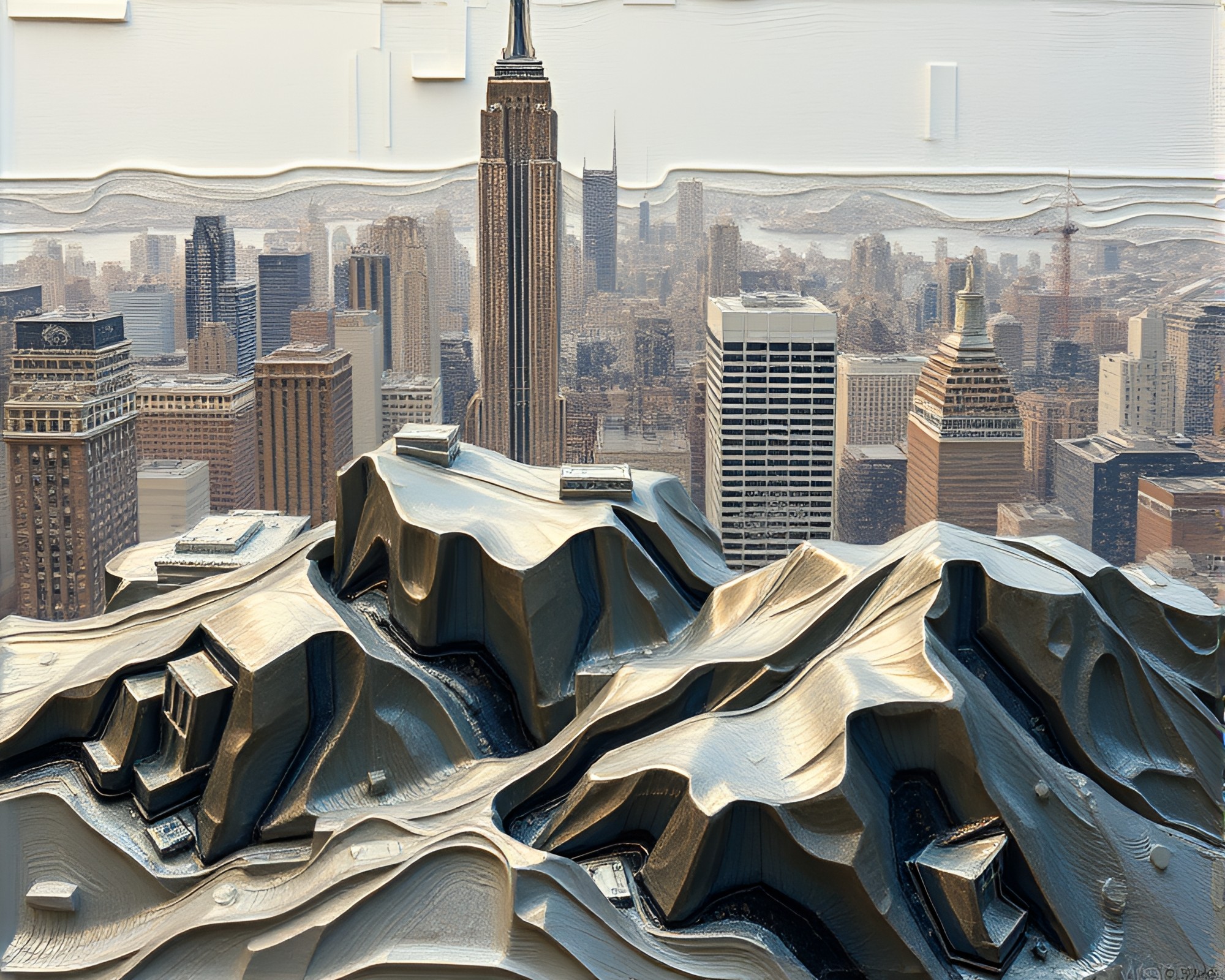 Maximalist Virtual Cityscape with Metallic Sheen – free AI stock image