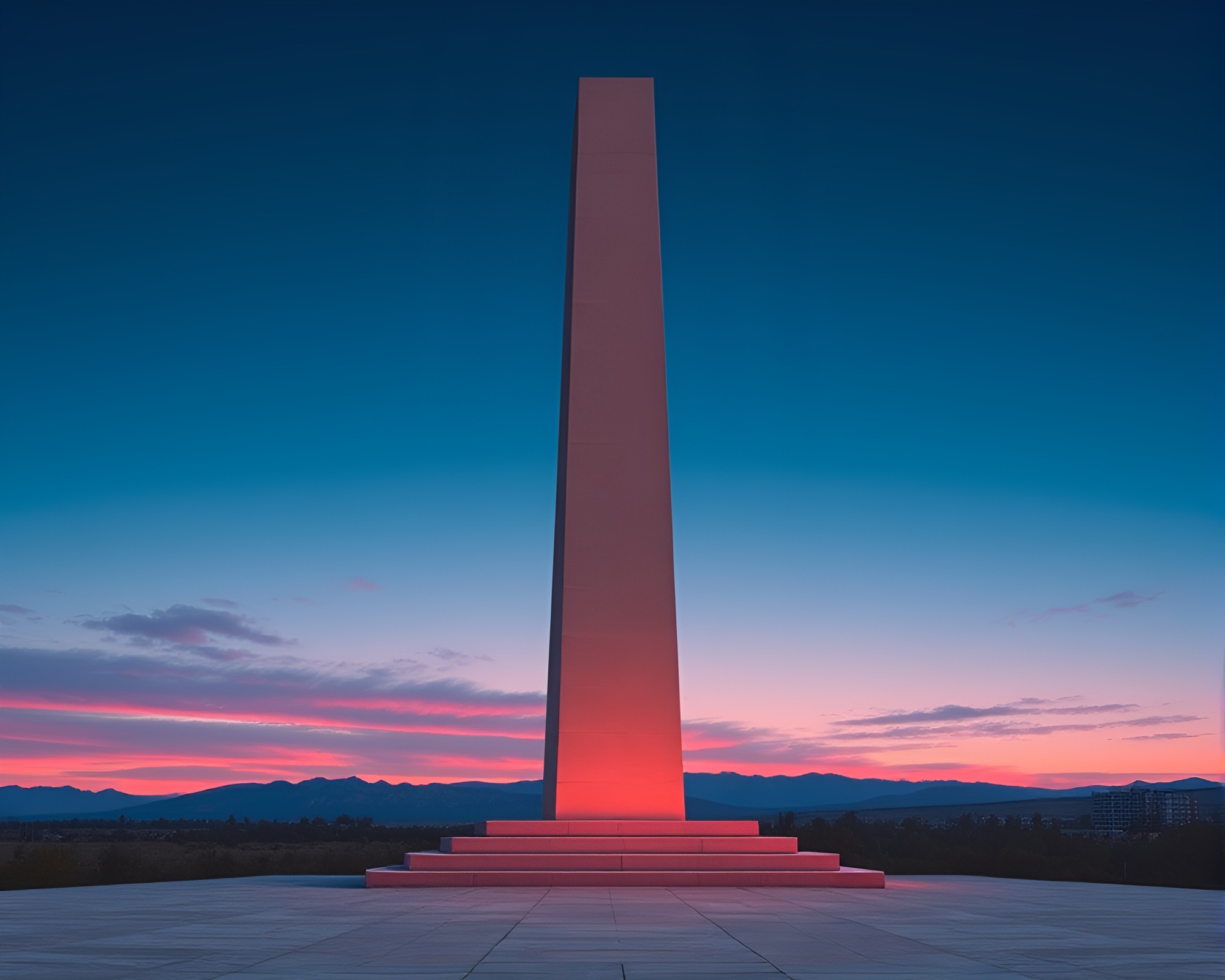 Sunrise Monoliths: An Asymmetrical Balance in Trompe-l’oeil – free AI stock image