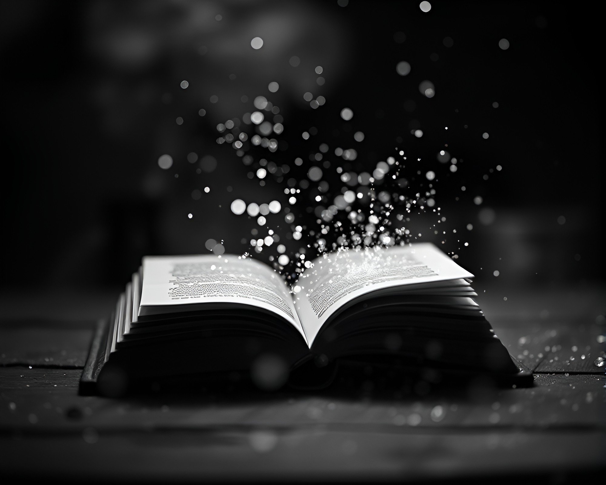 Enchanted Book with Floating Particles in Duotone Style – free AI stock image
