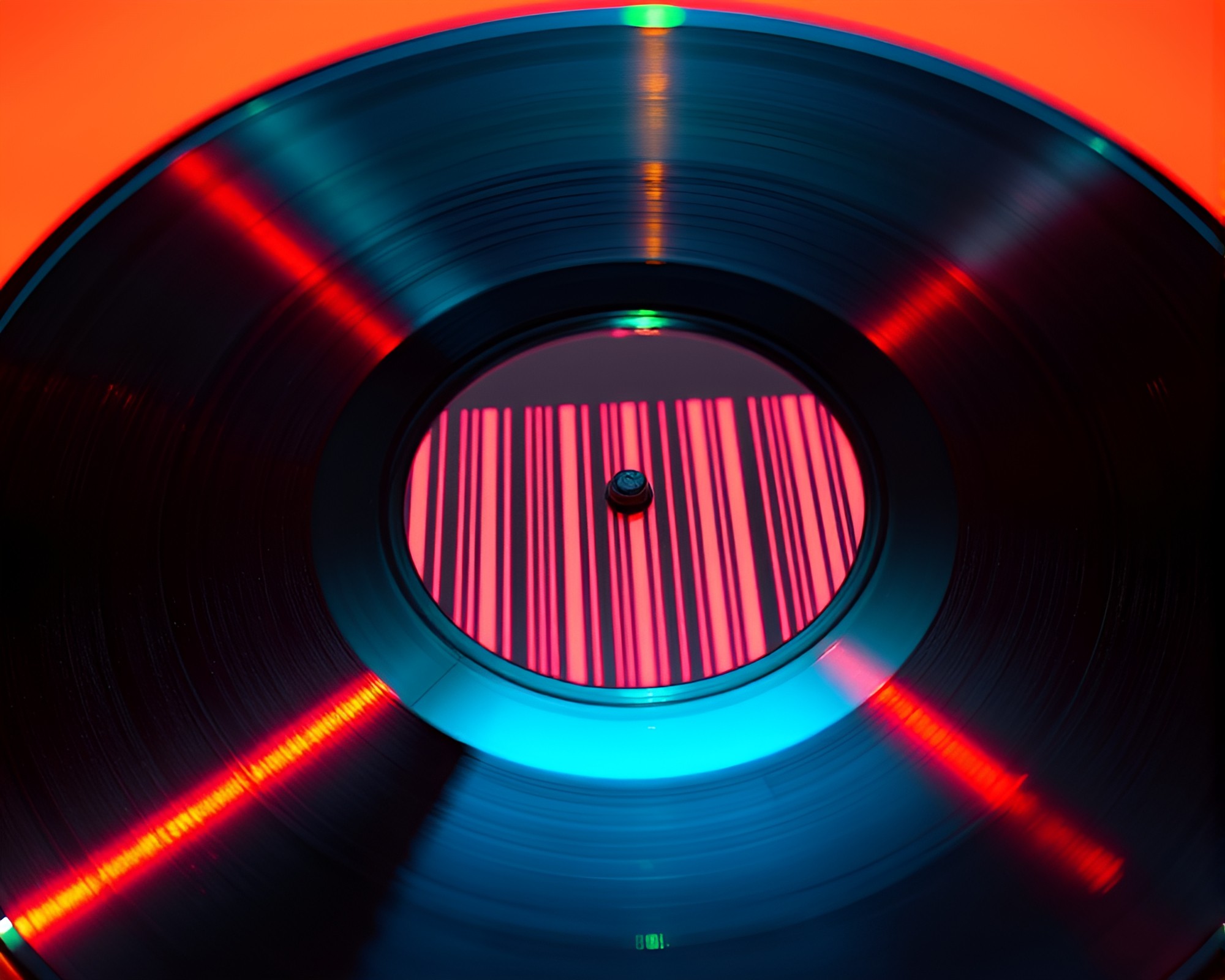Phosphorescent Vinyl Record Barcode Stripe in 3D – free AI stock image