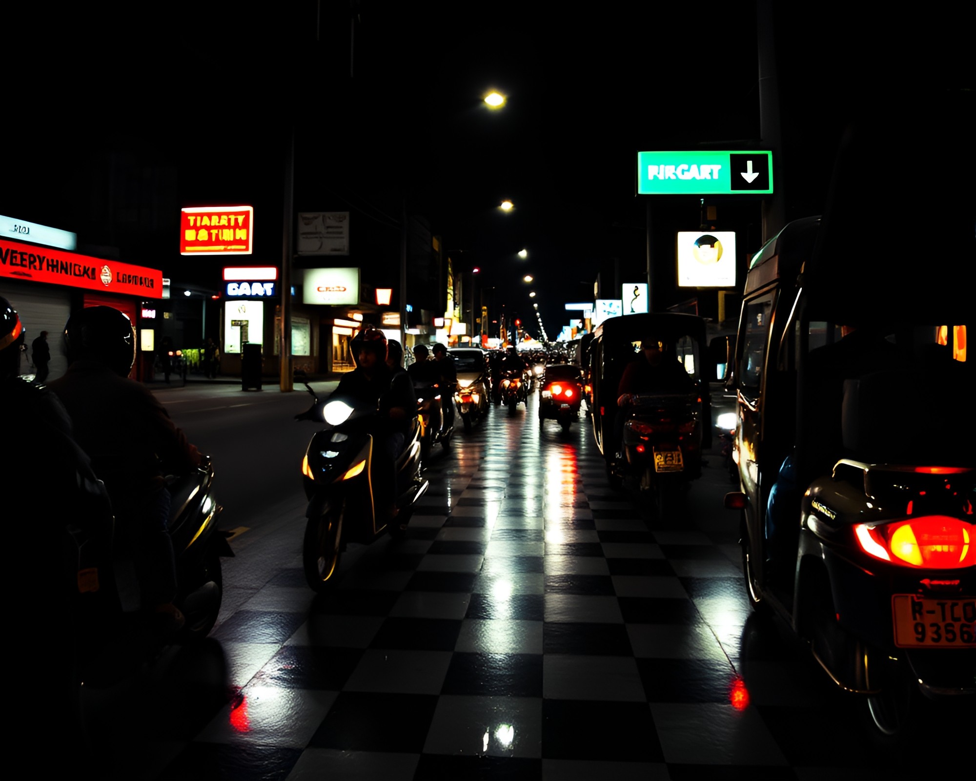 Glitch Noir Rickshaw in Checkered Madness – free AI stock image